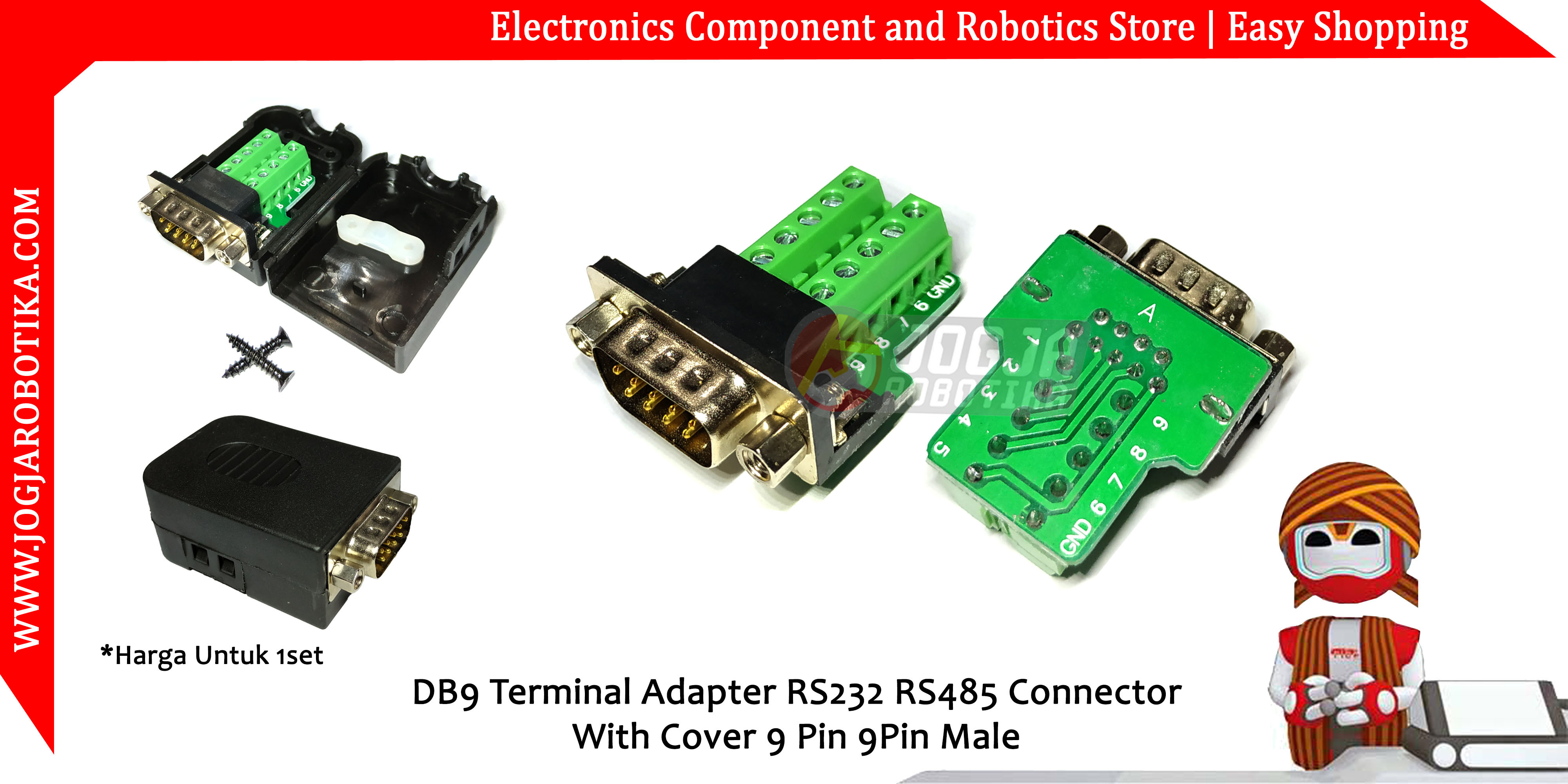 DB9 Terminal Adapter RS232 RS485 Connector With Cover 9 Pin 9Pin Male