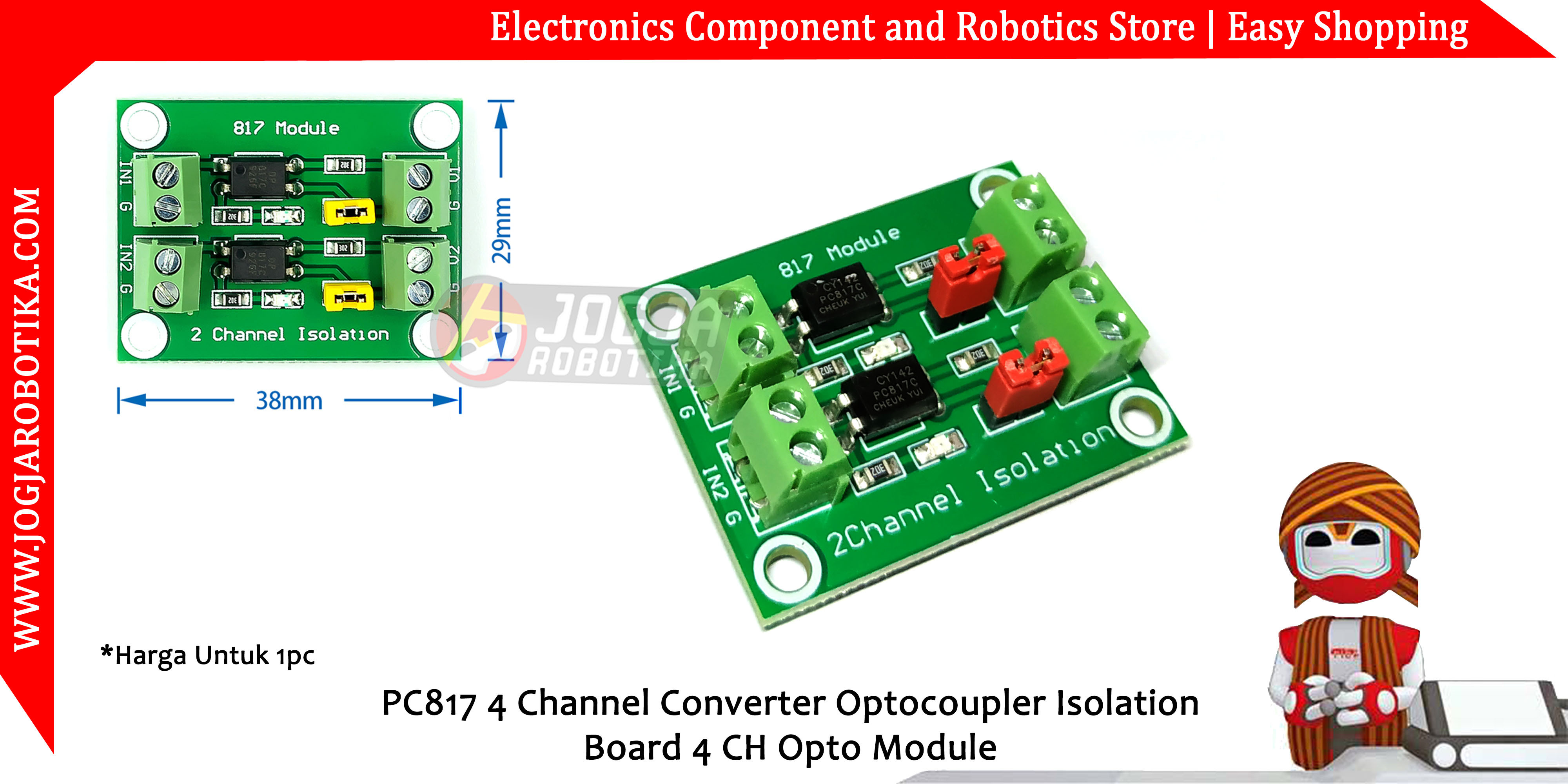PC817 2 Channel Converter Optocoupler Isolation Board 2 CH Opto Module