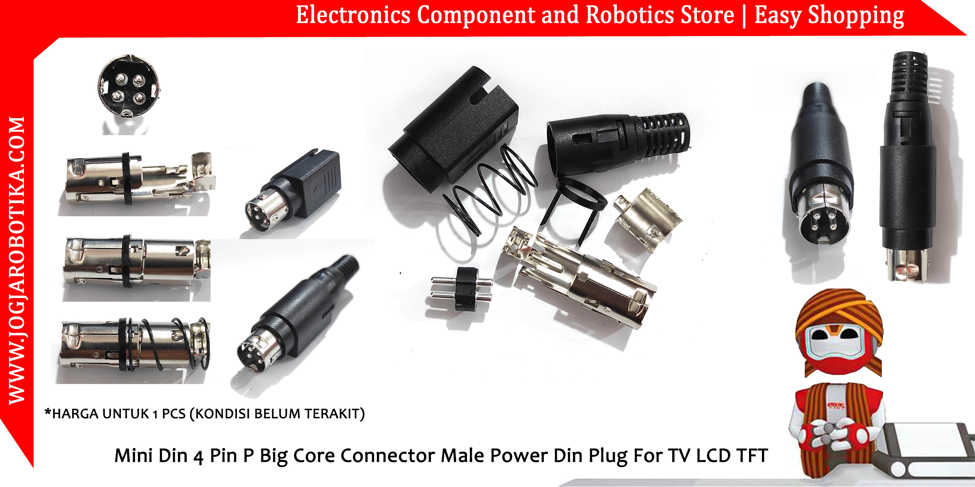 Mini Din 4 Pin P Big Core Connector Male Power Din Plug For TV LCD TFT