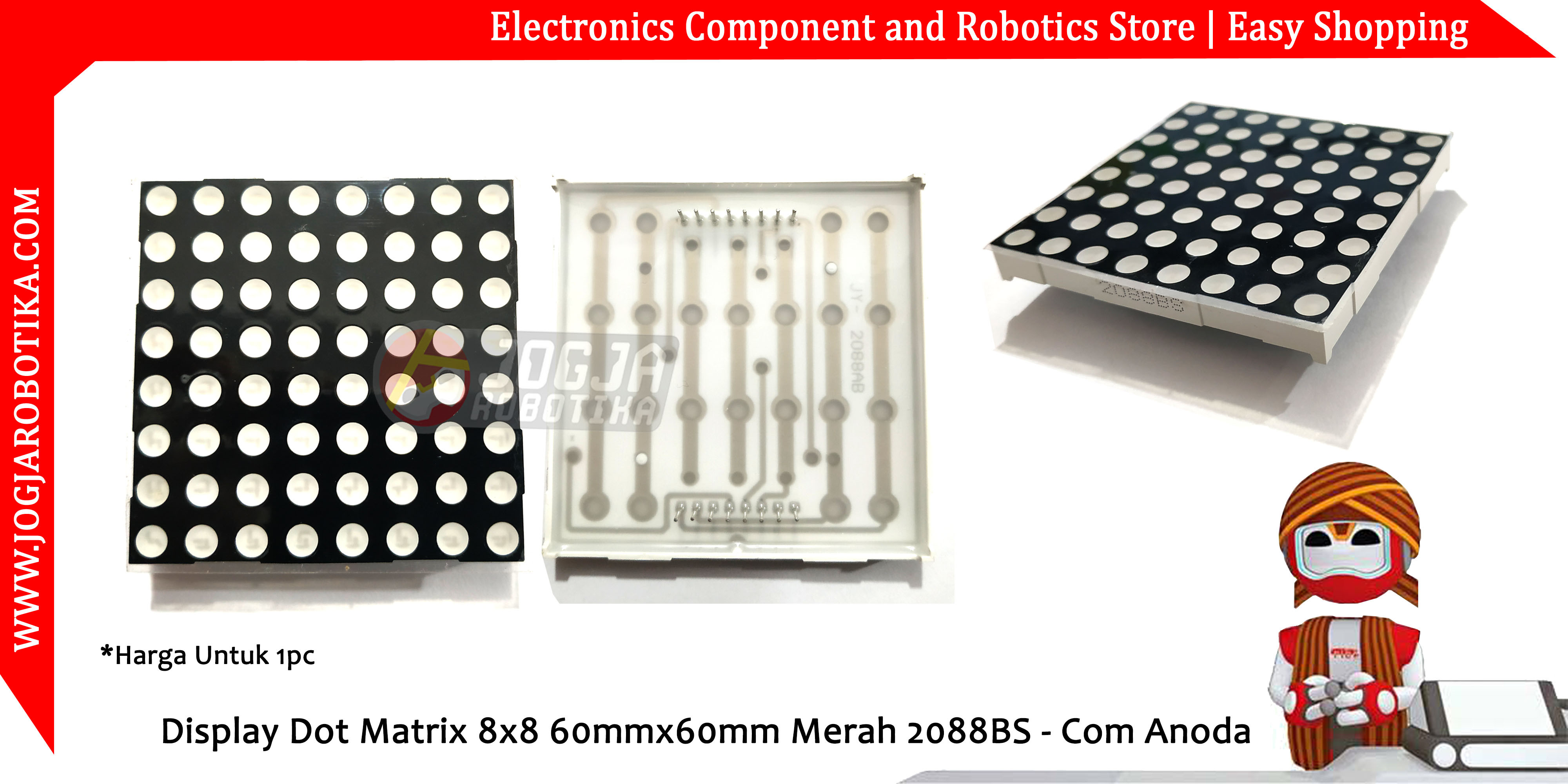 Display Dot Matrix 8x8 60mmx60mm Merah 2088BS - Com Anoda