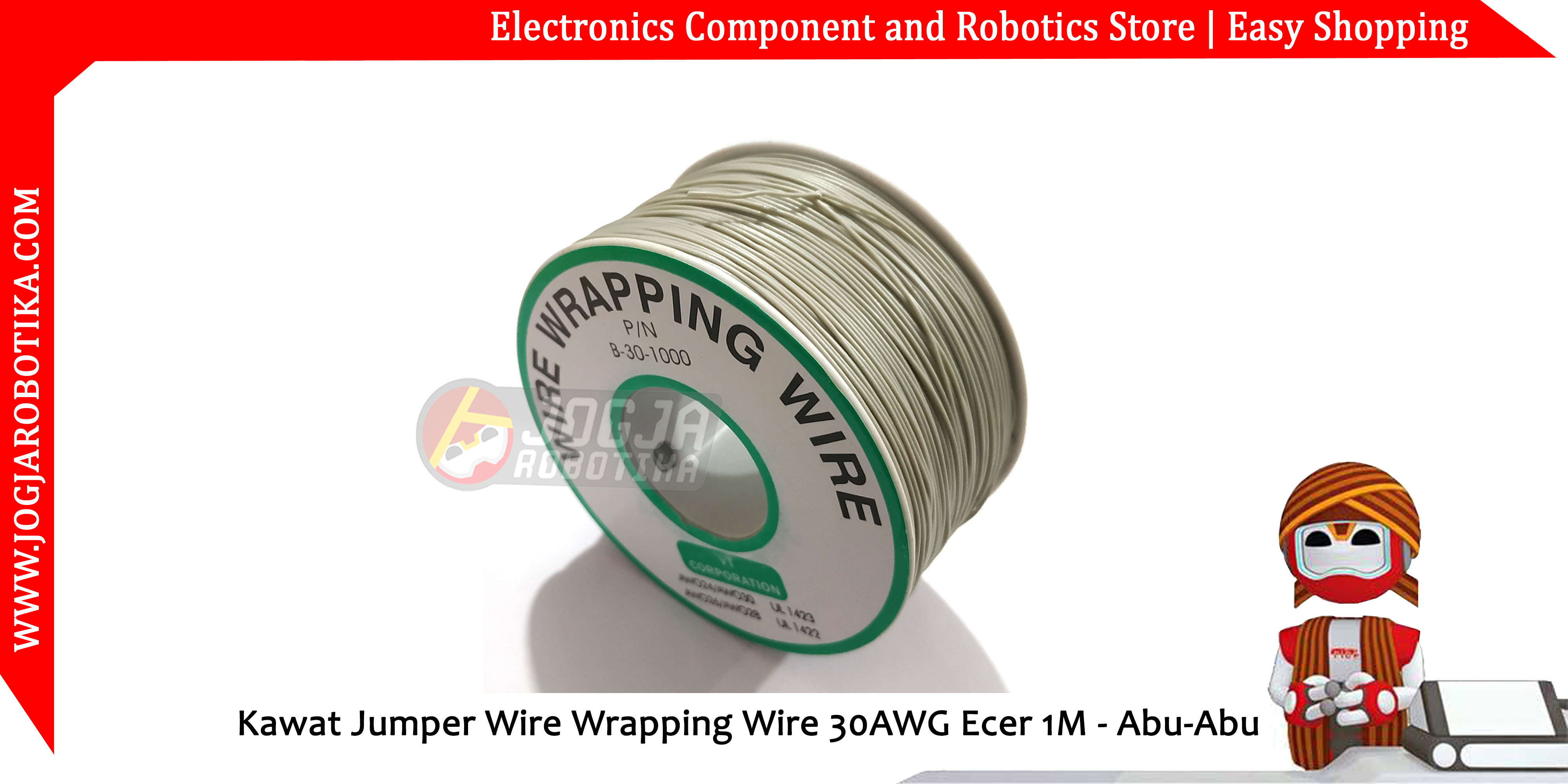 Kawat Jumper Wire Wrapping Wire 30AWG Ecer 1M - Abu-Abu