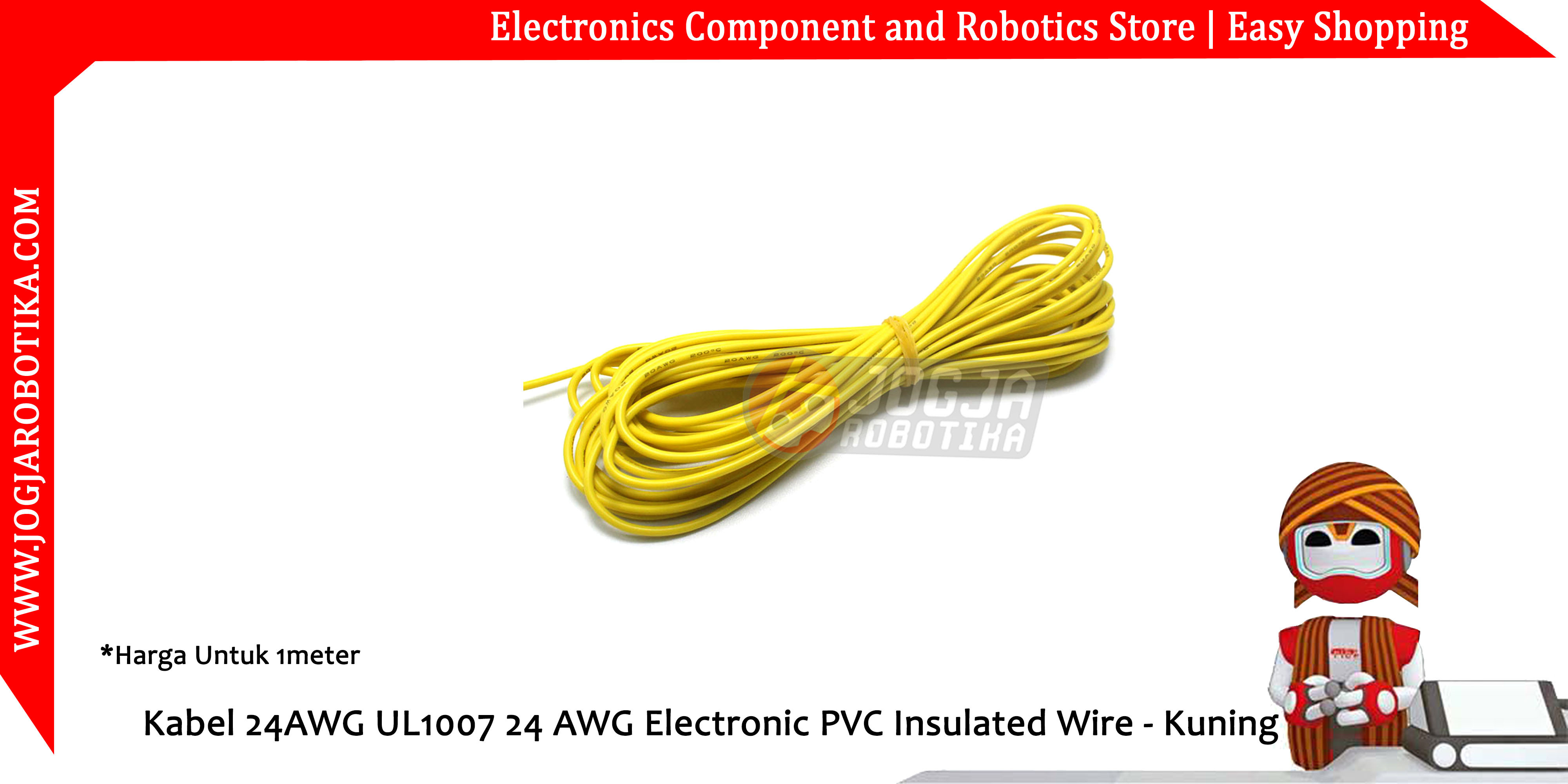 Kabel 24AWG UL1007 24 AWG Electronic PVC Insulated Wire - Kuning