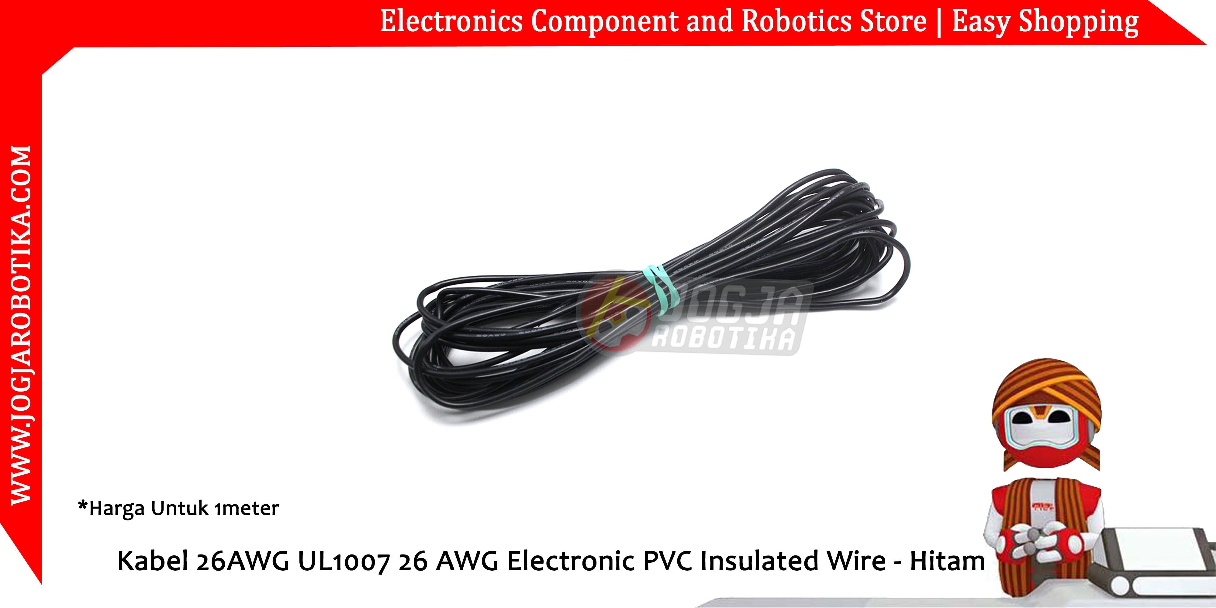 Kabel 26AWG UL1007 26 AWG Electronic PVC Insulated Wire - Hitam