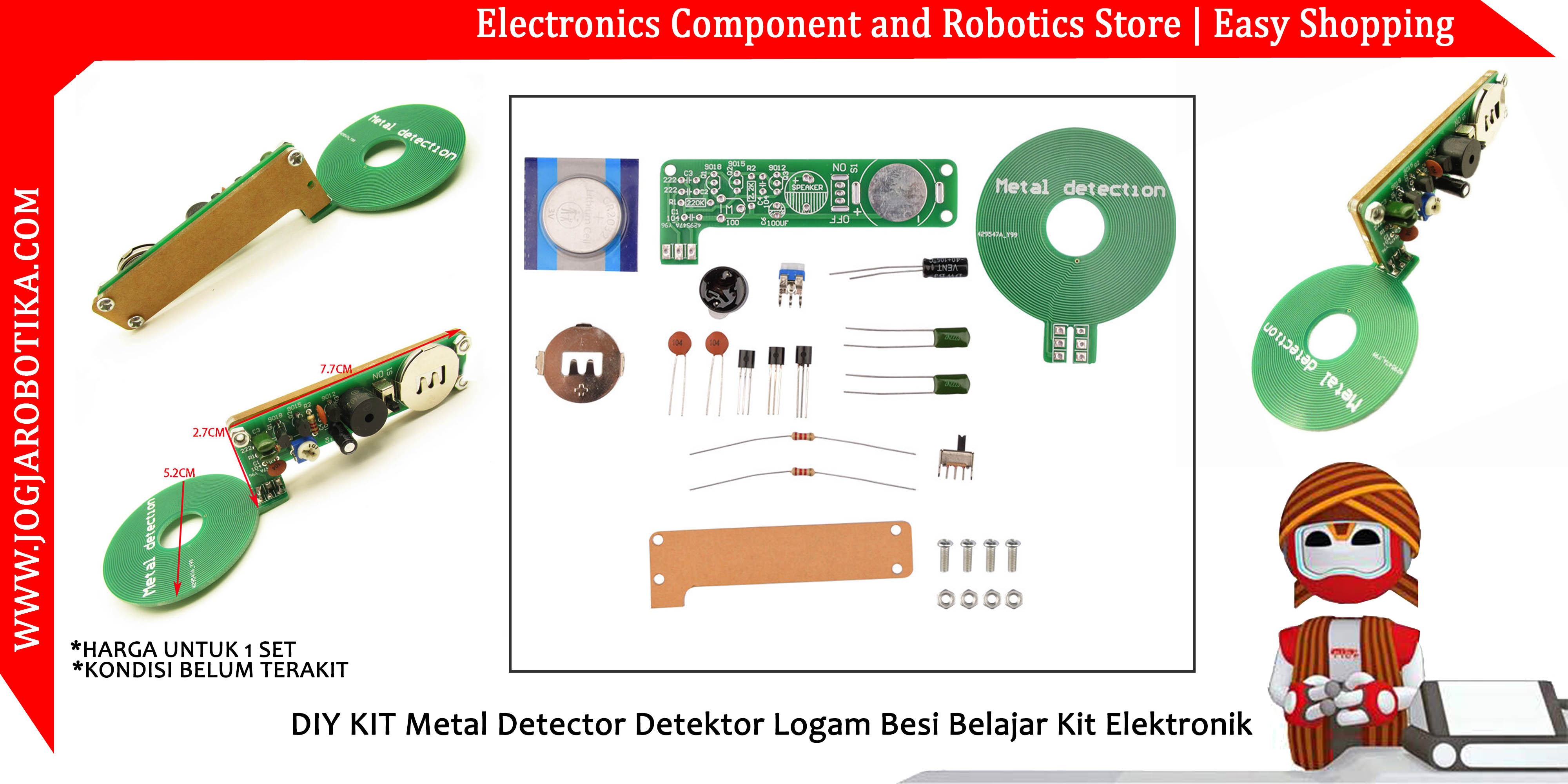 DIY KIT Metal Detector Detektor Logam Besi Belajar Kit Elektronik