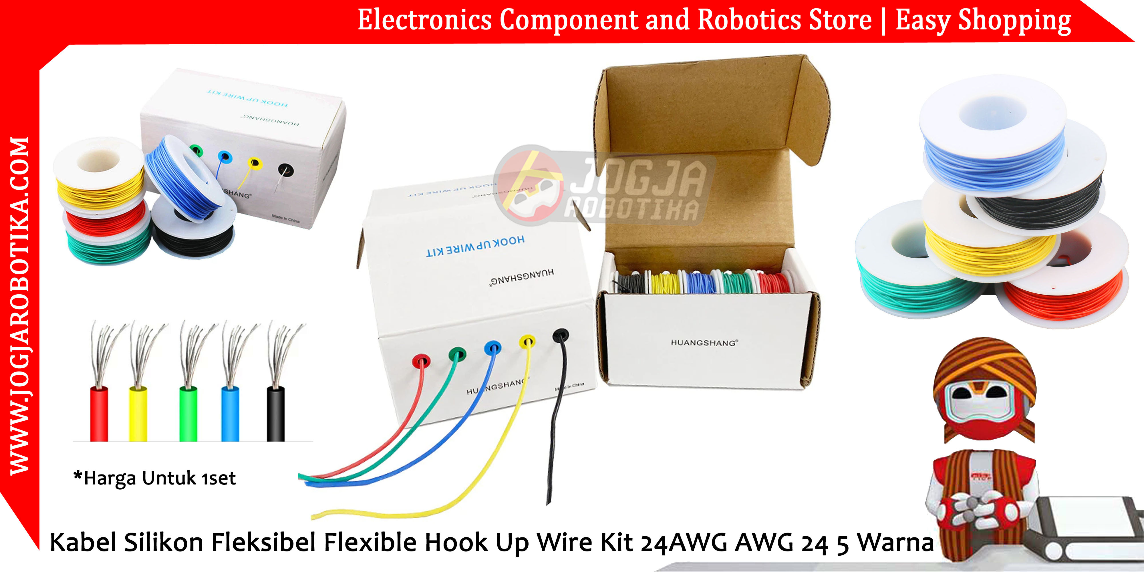 Kabel Silikon Fleksibel Flexible Hook Up Wire Kit 24AWG AWG 24 5 Warna
