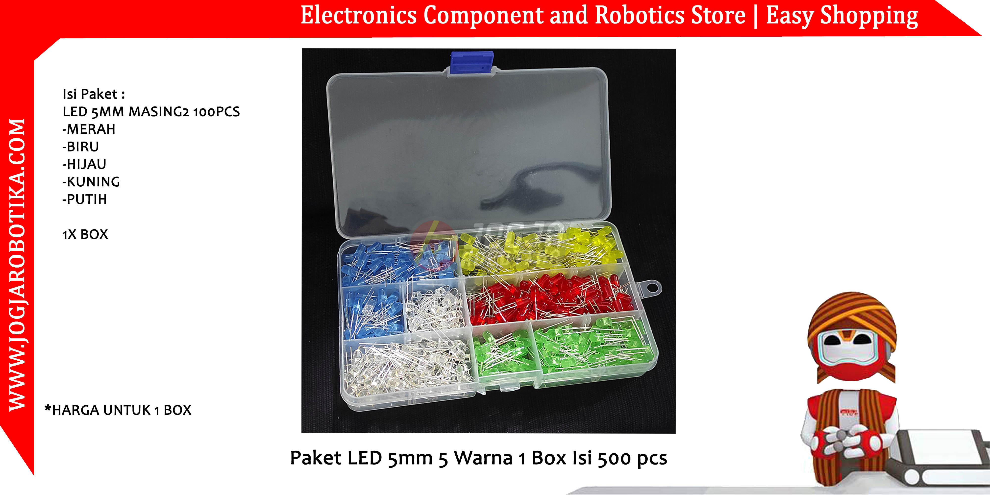 Paket LED 5mm 5 Warna 1 Box Isi 500 pcs