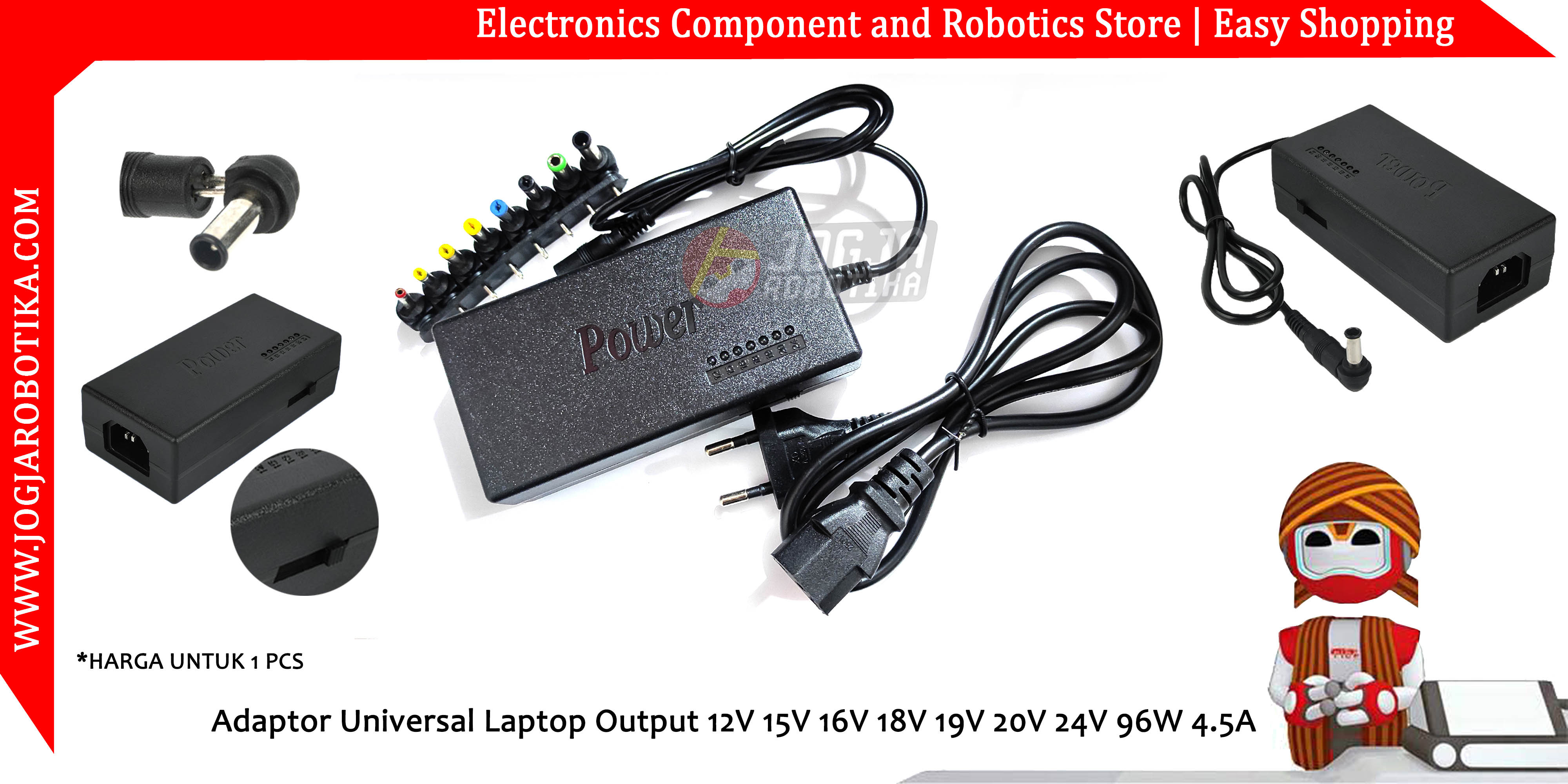 Adaptor Universal Laptop Output 12V 15V 16V 18V 19V 20V 24V 96W 4.5A