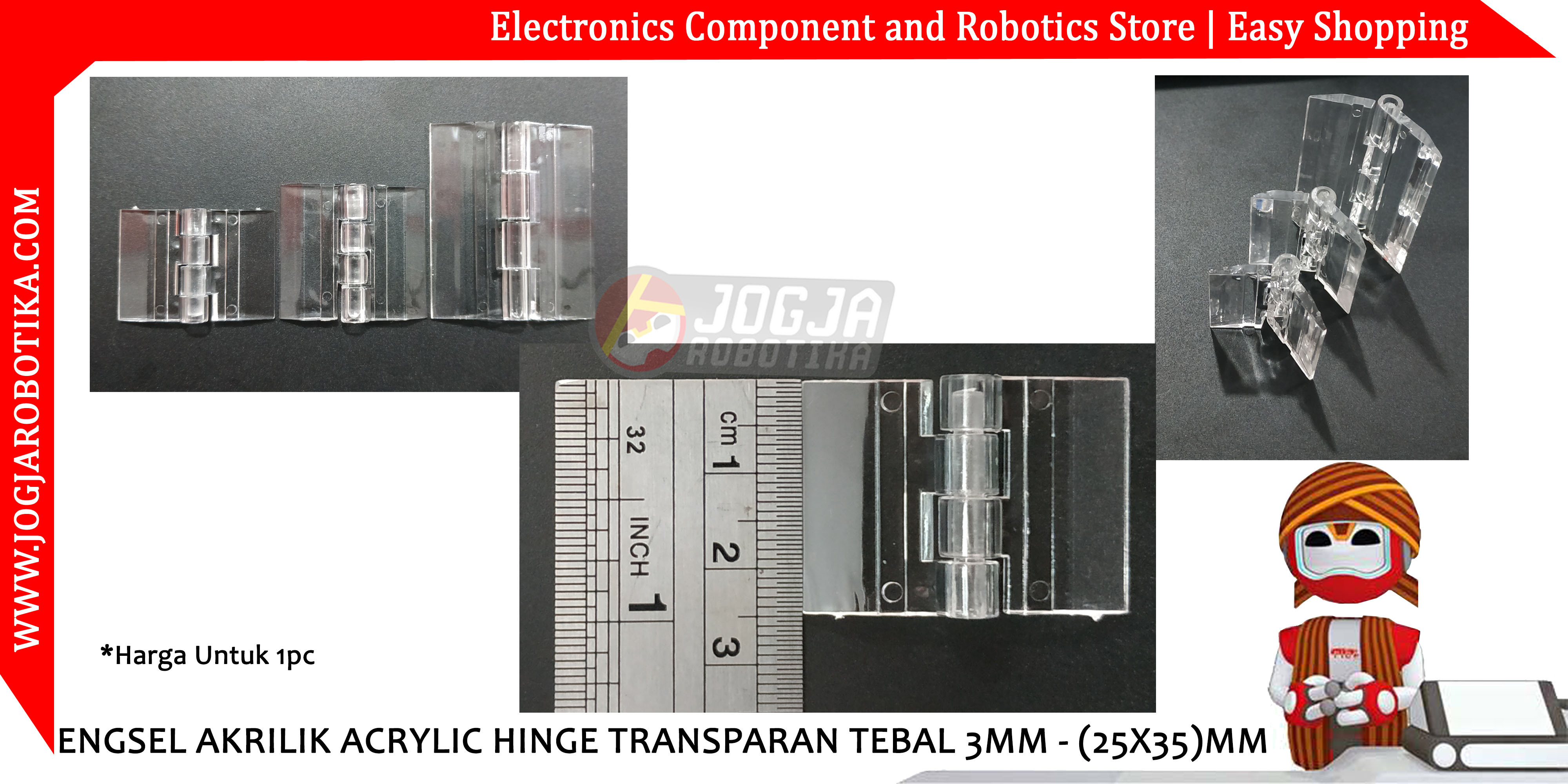 ENGSEL AKRILIK ACRYLIC HINGE TRANSPARAN TEBAL 3MM - (25X35)MM