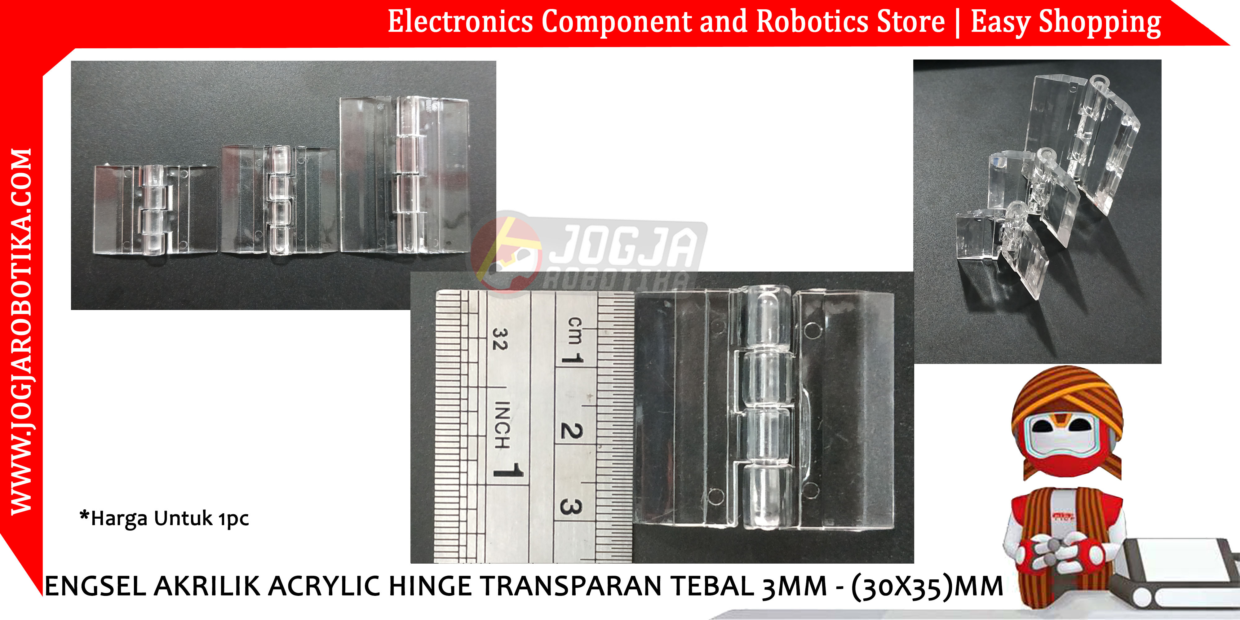 ENGSEL AKRILIK ACRYLIC HINGE TRANSPARAN TEBAL 3MM - (30X35)MM