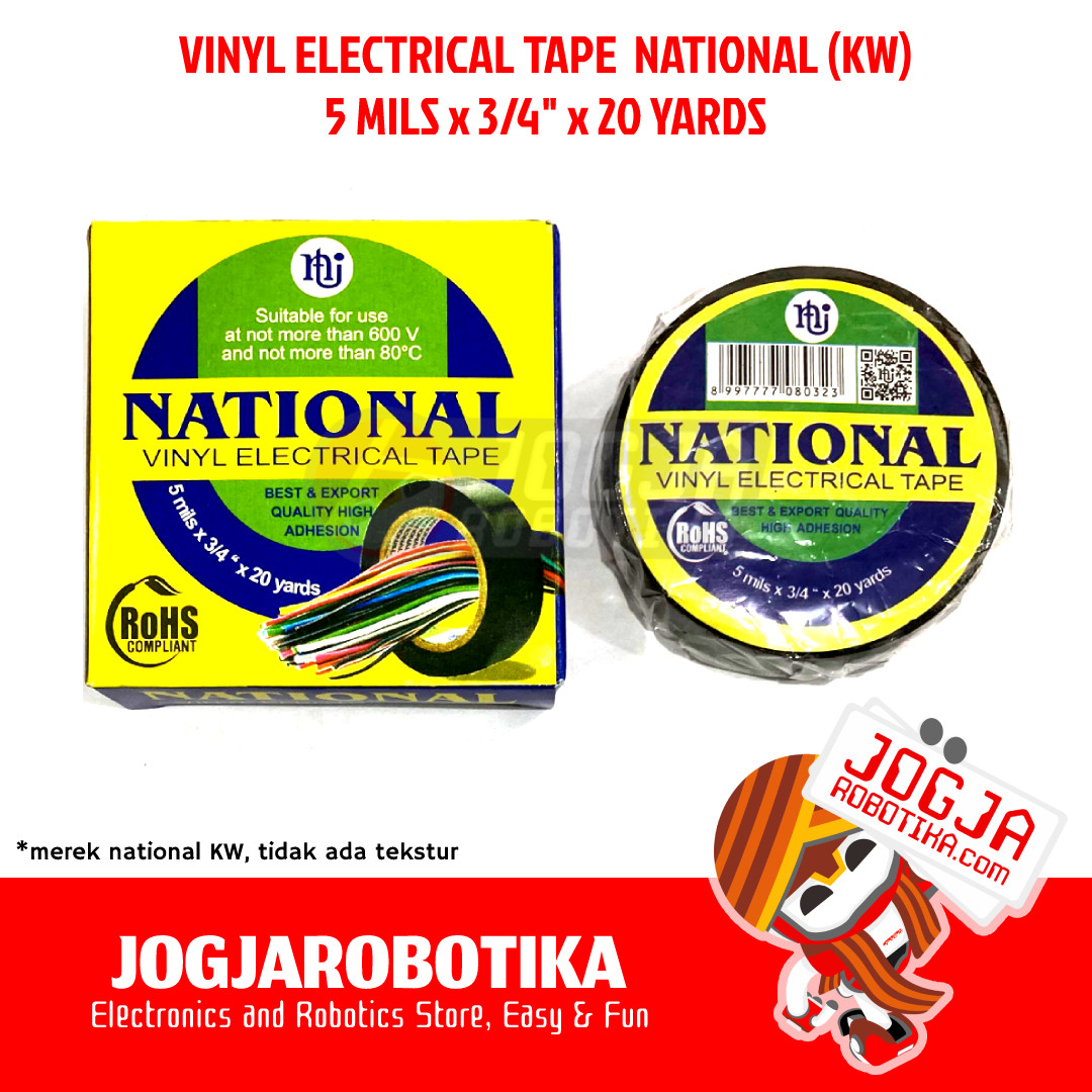 Vinyl Electrical Tape (Isolasi Listrik) National 5 mils x 3/4" x 20 yards - National KW