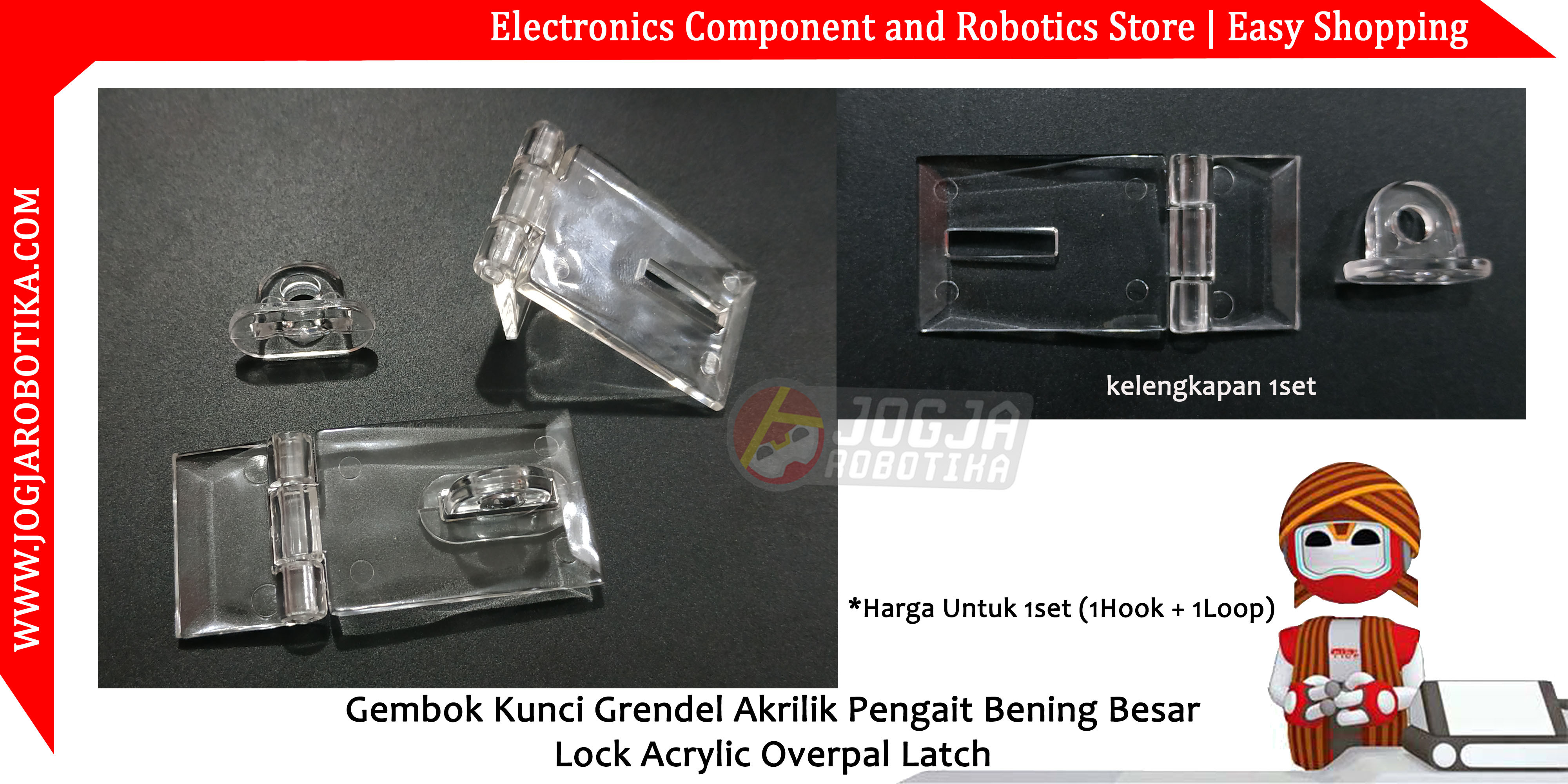 Gembok Kunci Grendel Akrilik Pengait Bening Besar Lock Acrylic Overpal Latch