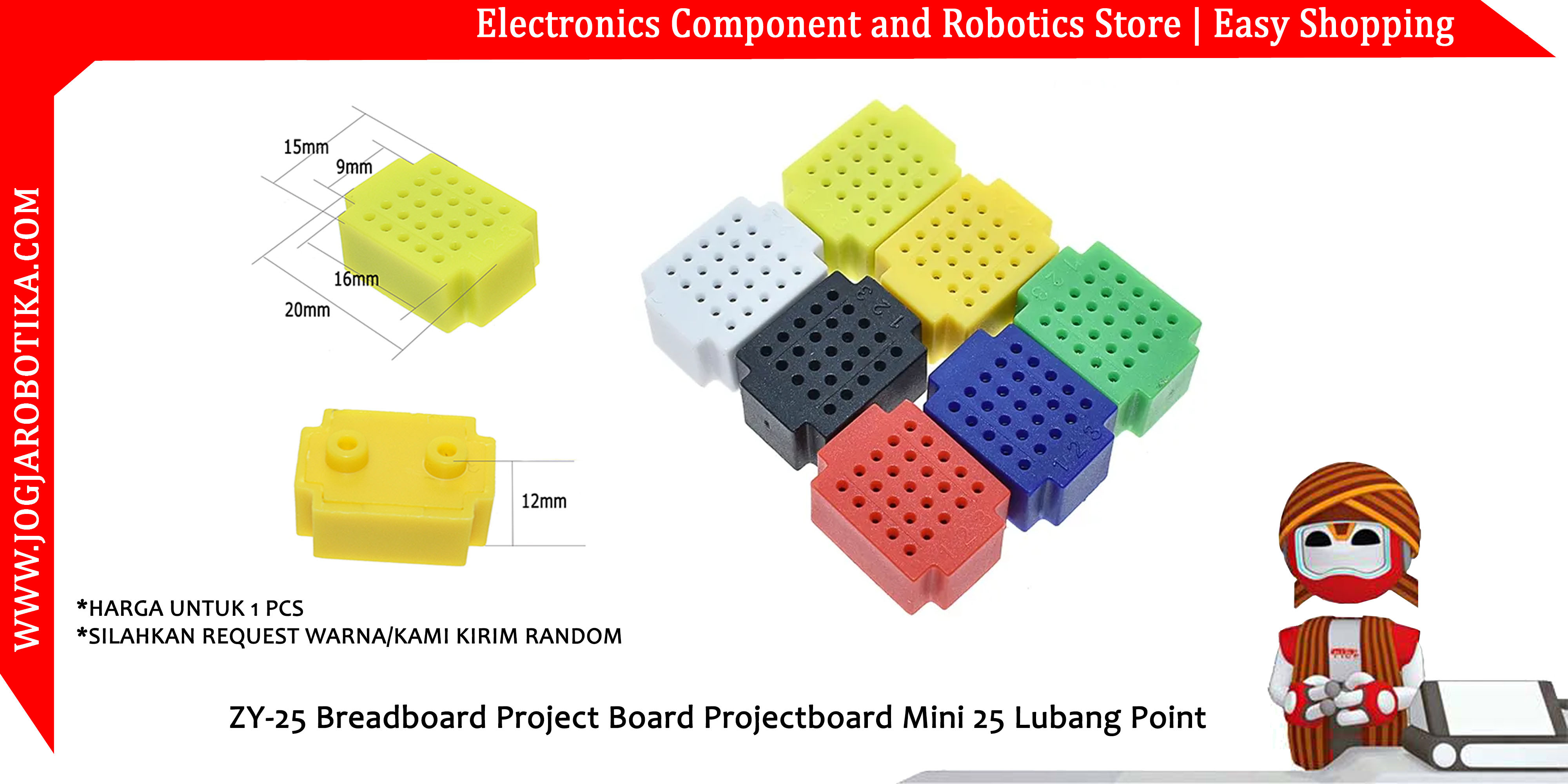 ZY-25 Breadboard Project Board Projectboard Mini 25 Lubang Point