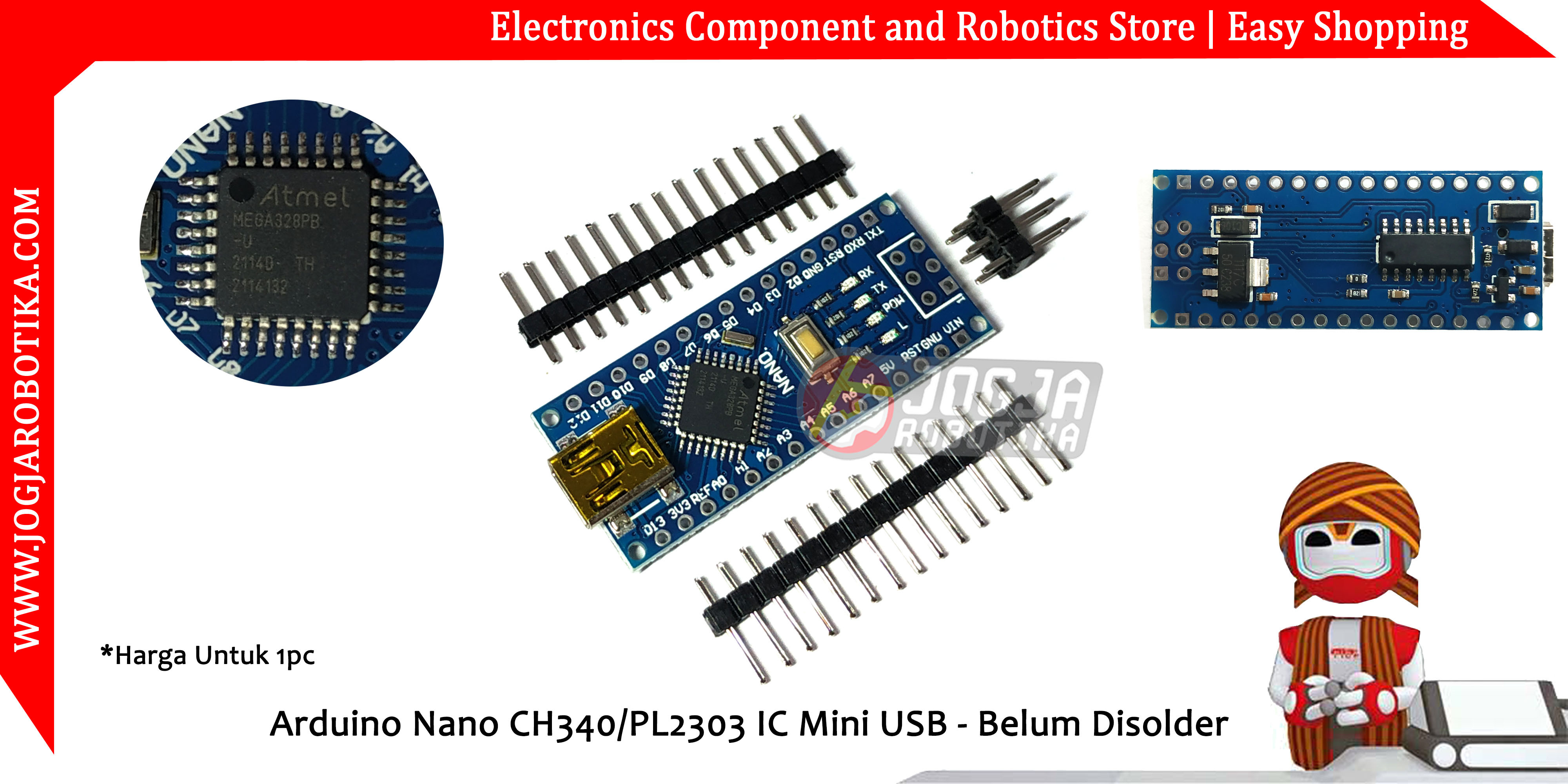 Arduino Nano CH340/FT232 (KW) IC - Mini USB Belum Disolder