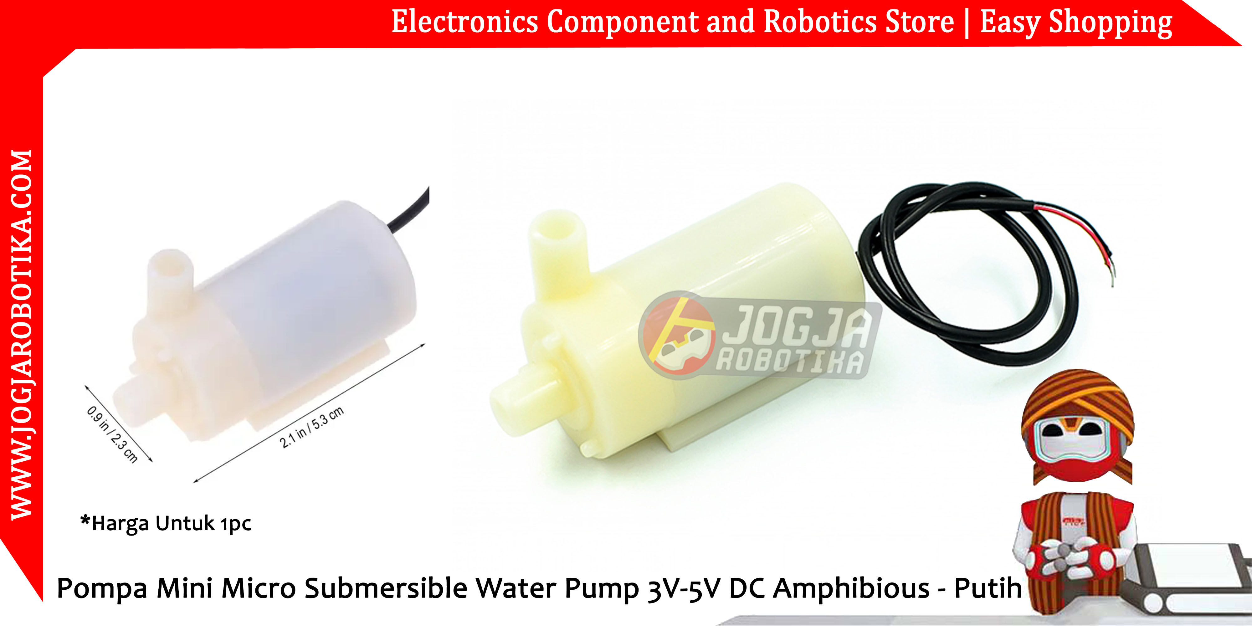 Pompa Mini Micro Submersible Water Pump 3V-5V DC Amphibious - Putih