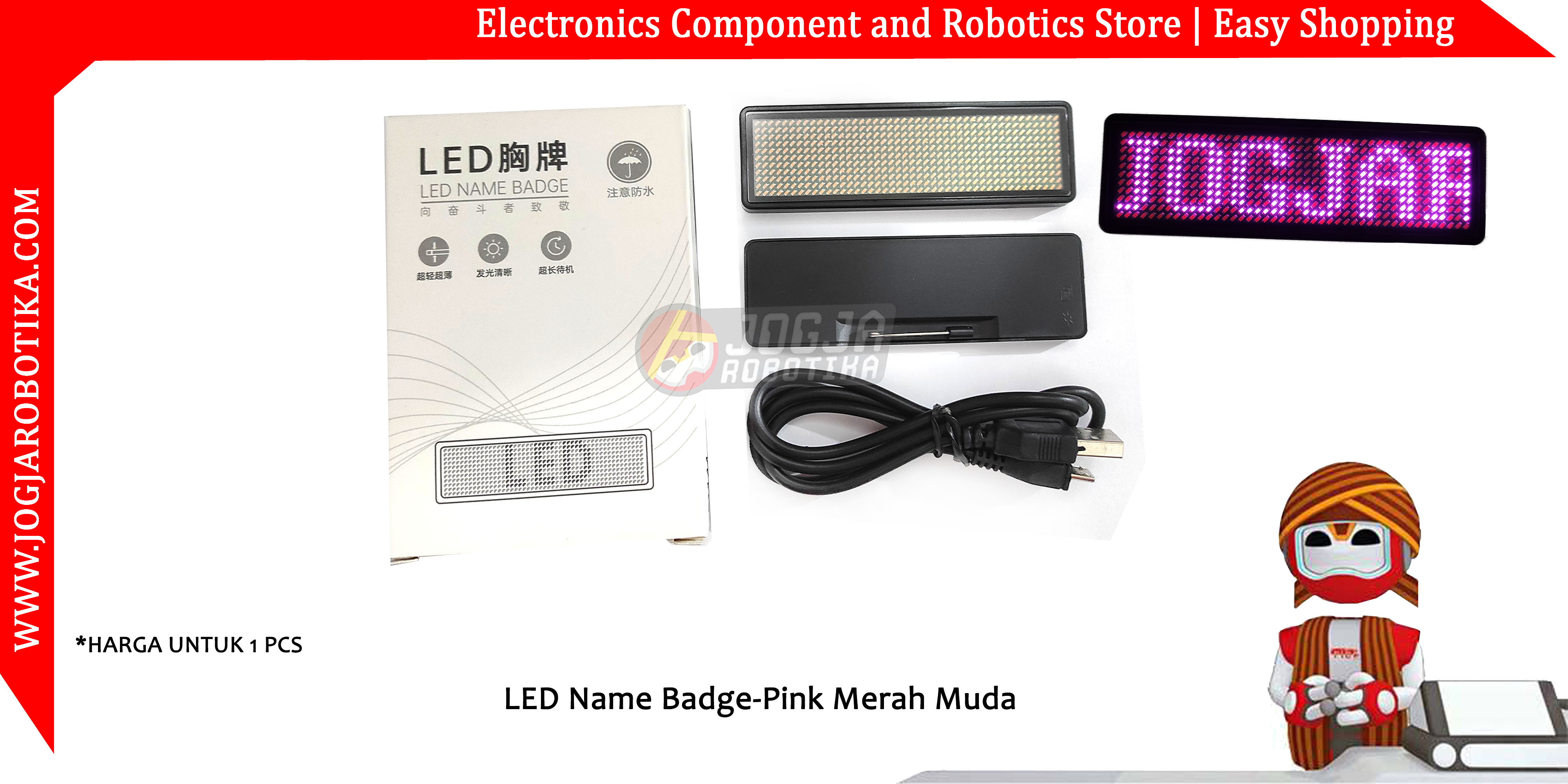 LED Name Badge-Pink Merah Muda