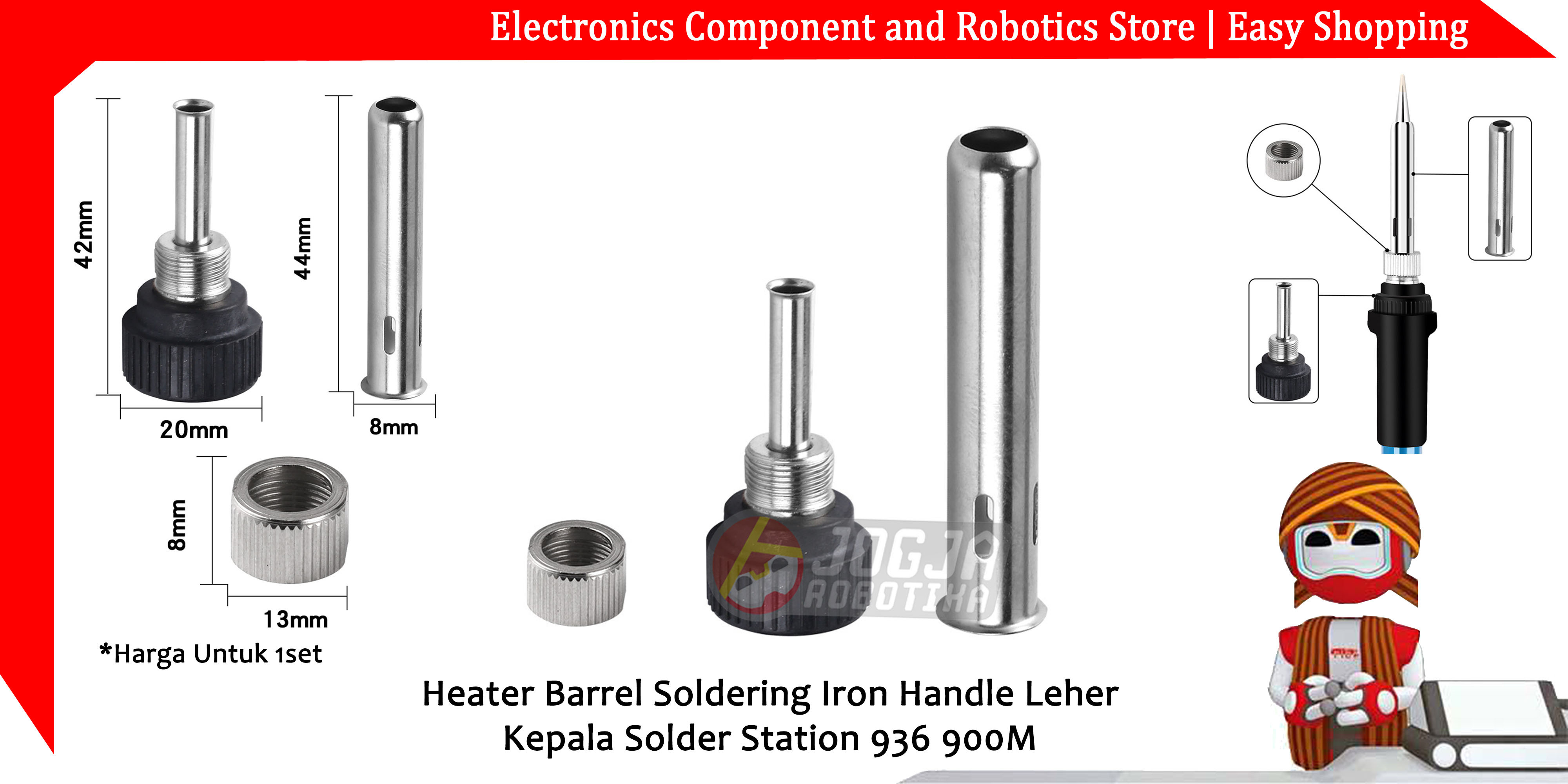 Heater Barrel Soldering Iron Handle Leher Kepala Solder Station 936 900M