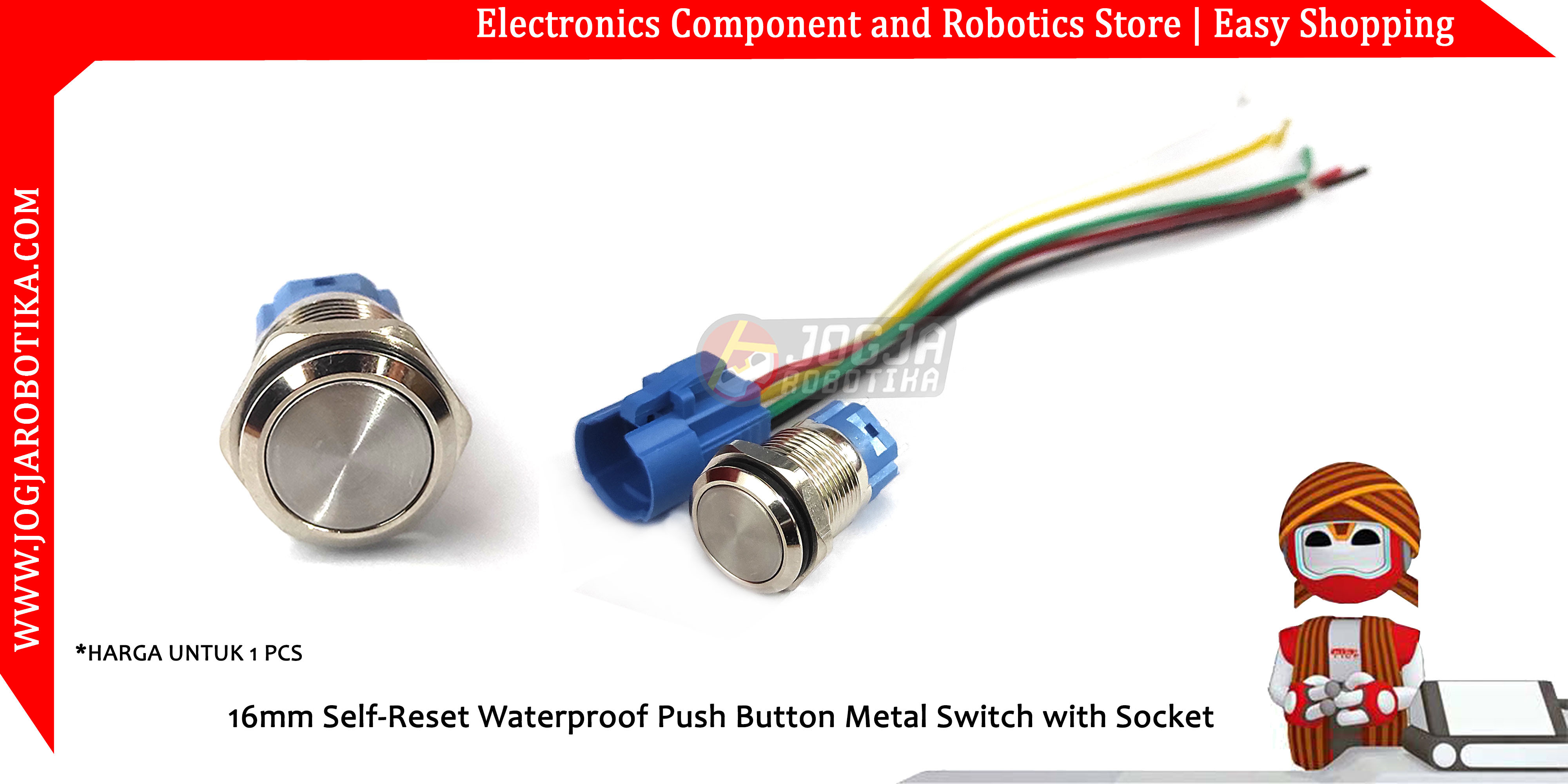 16mm Self-Reset Waterproof Push Button Metal Switch with Socket