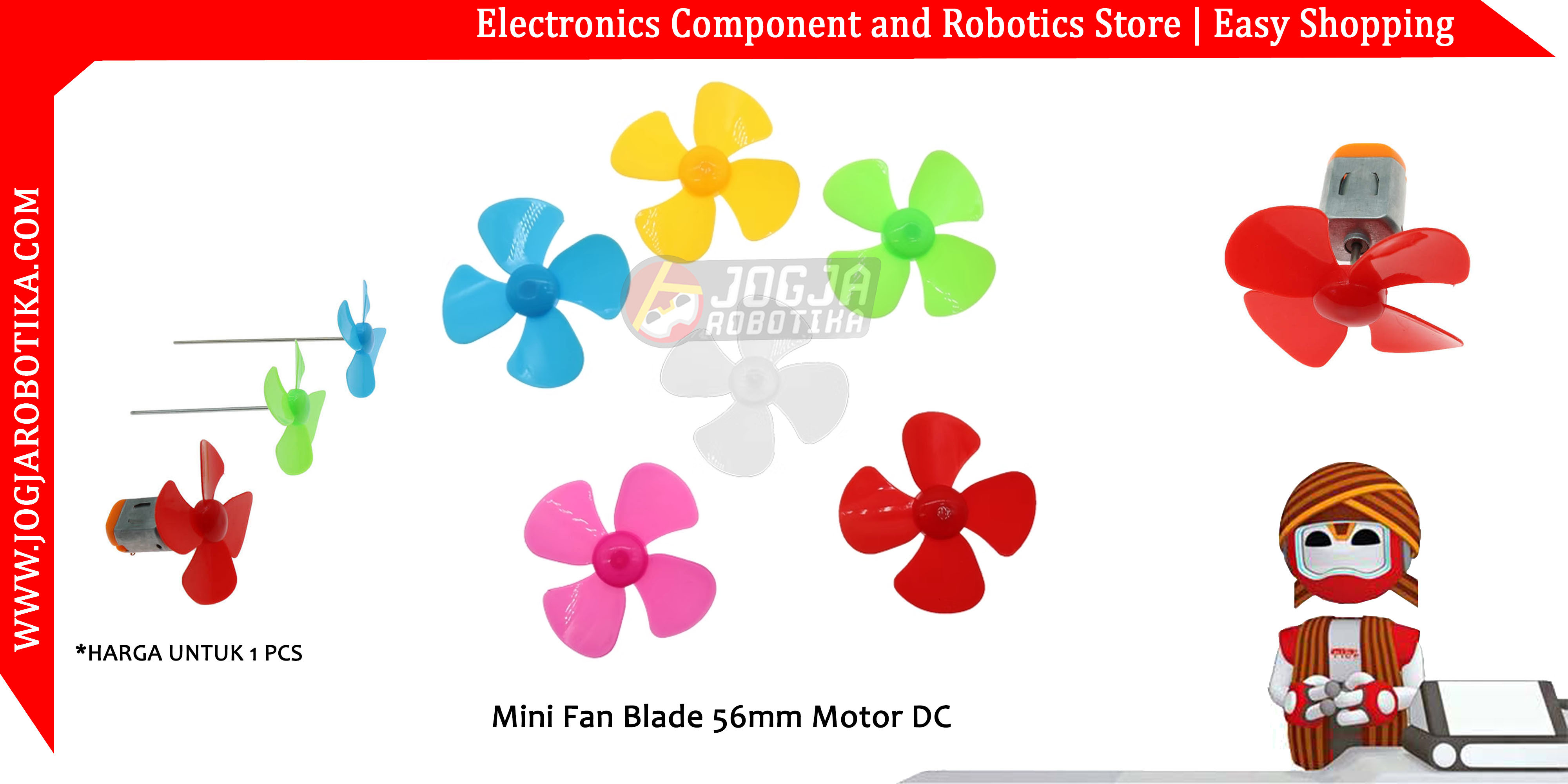 Mini Fan Blade 56mm Motor DC-Merah