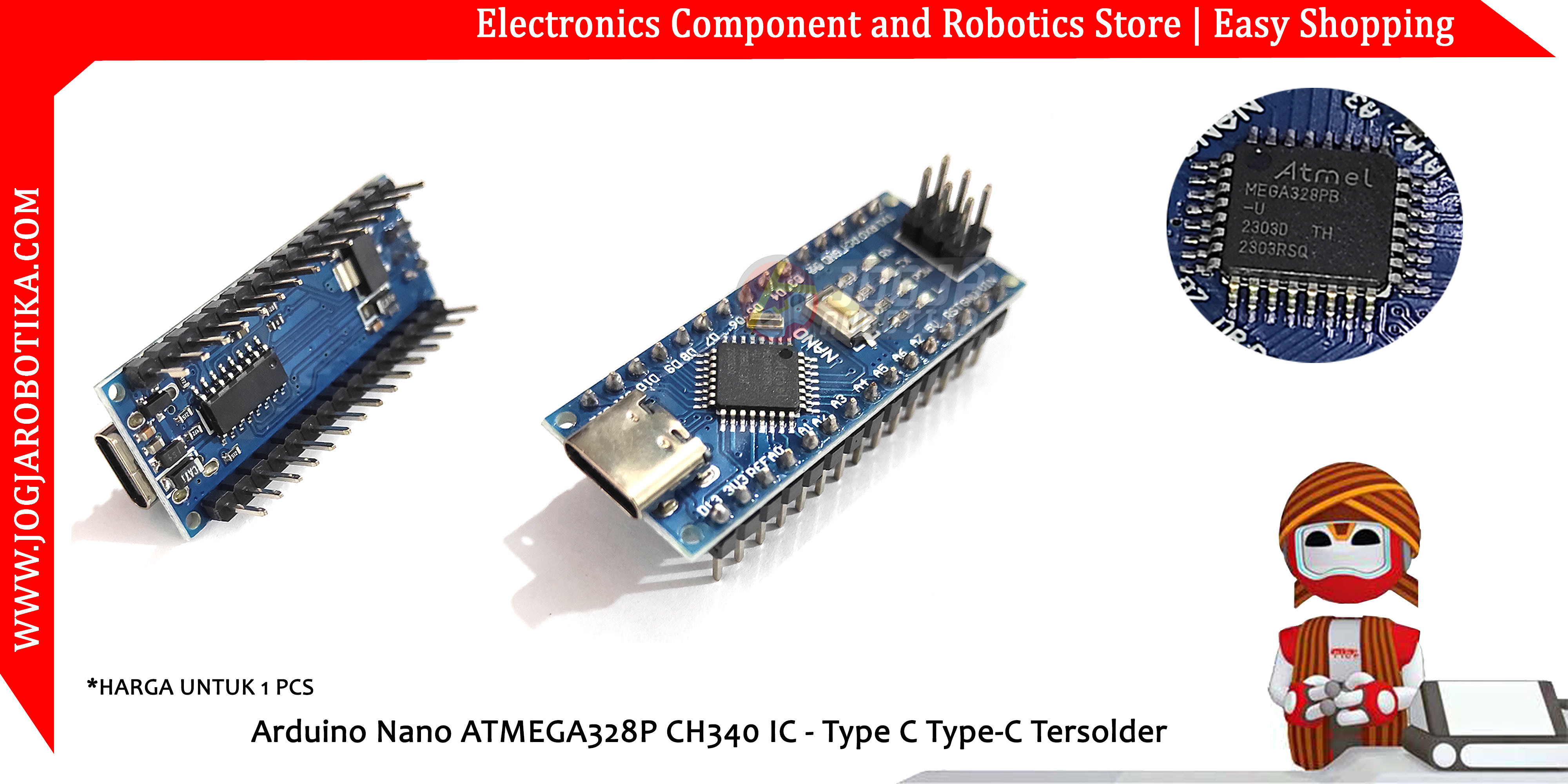 Arduino Nano ATmega328P ATmega328PB CH340/FTDI (kw)  IC  - Type C Type-C Tersolder