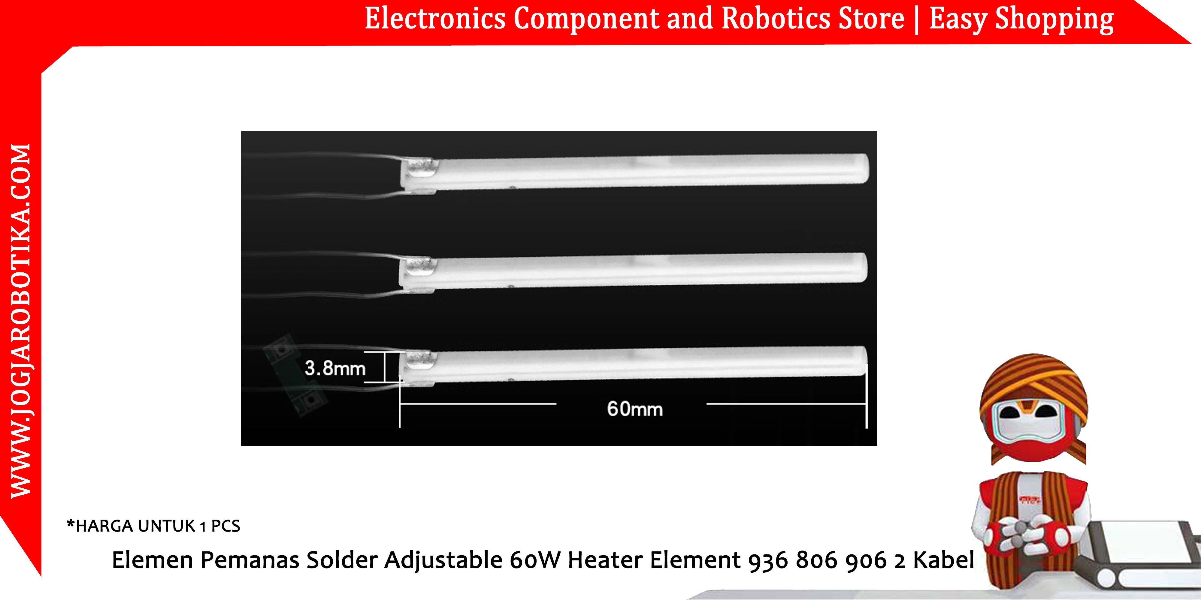 Elemen Pemanas Solder Adjustable 60W Heater Element 936 806 906 2 Kabel