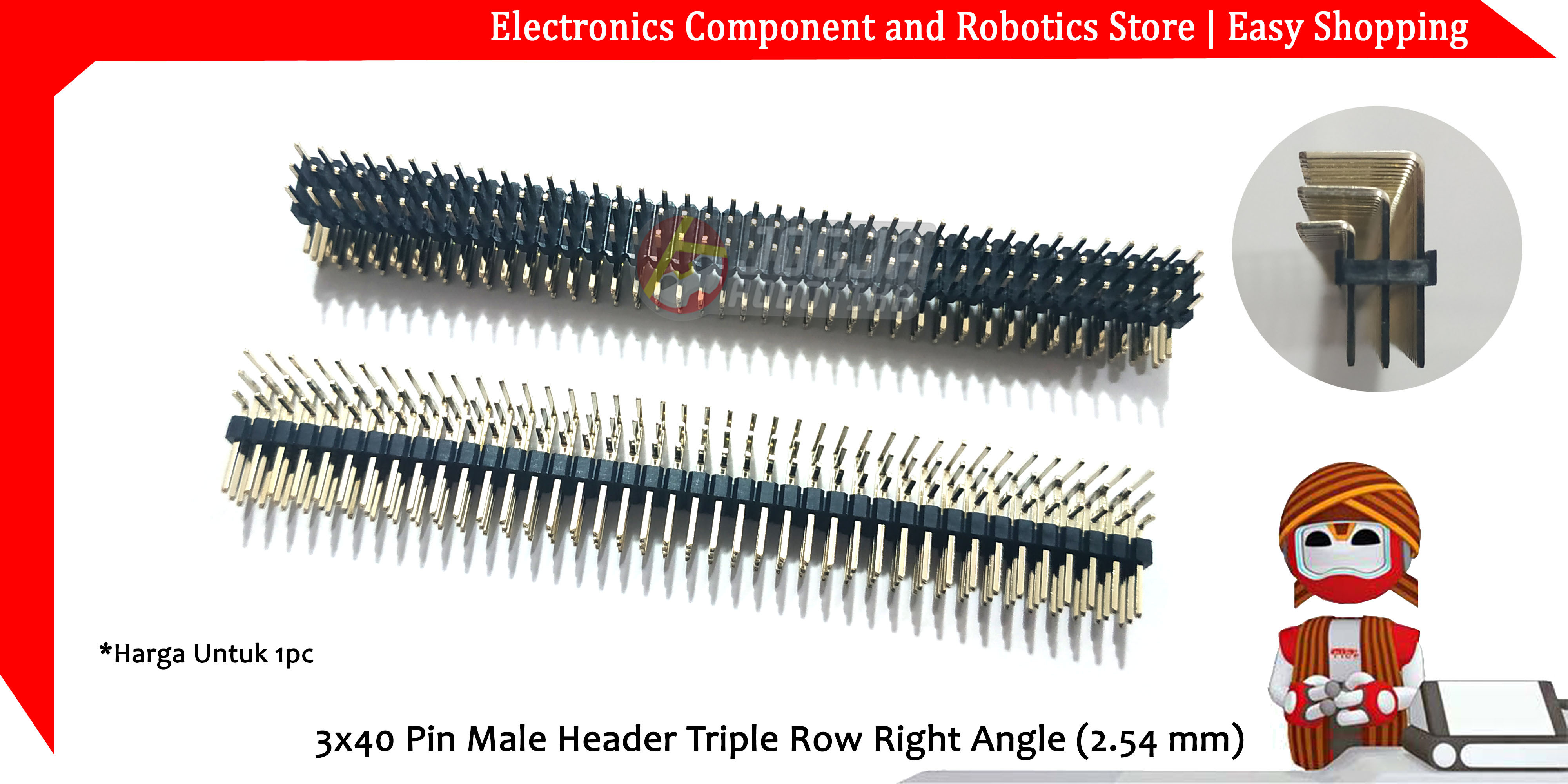 3x40 Pin Male Header Triple Row Right Angle (2.54 mm)