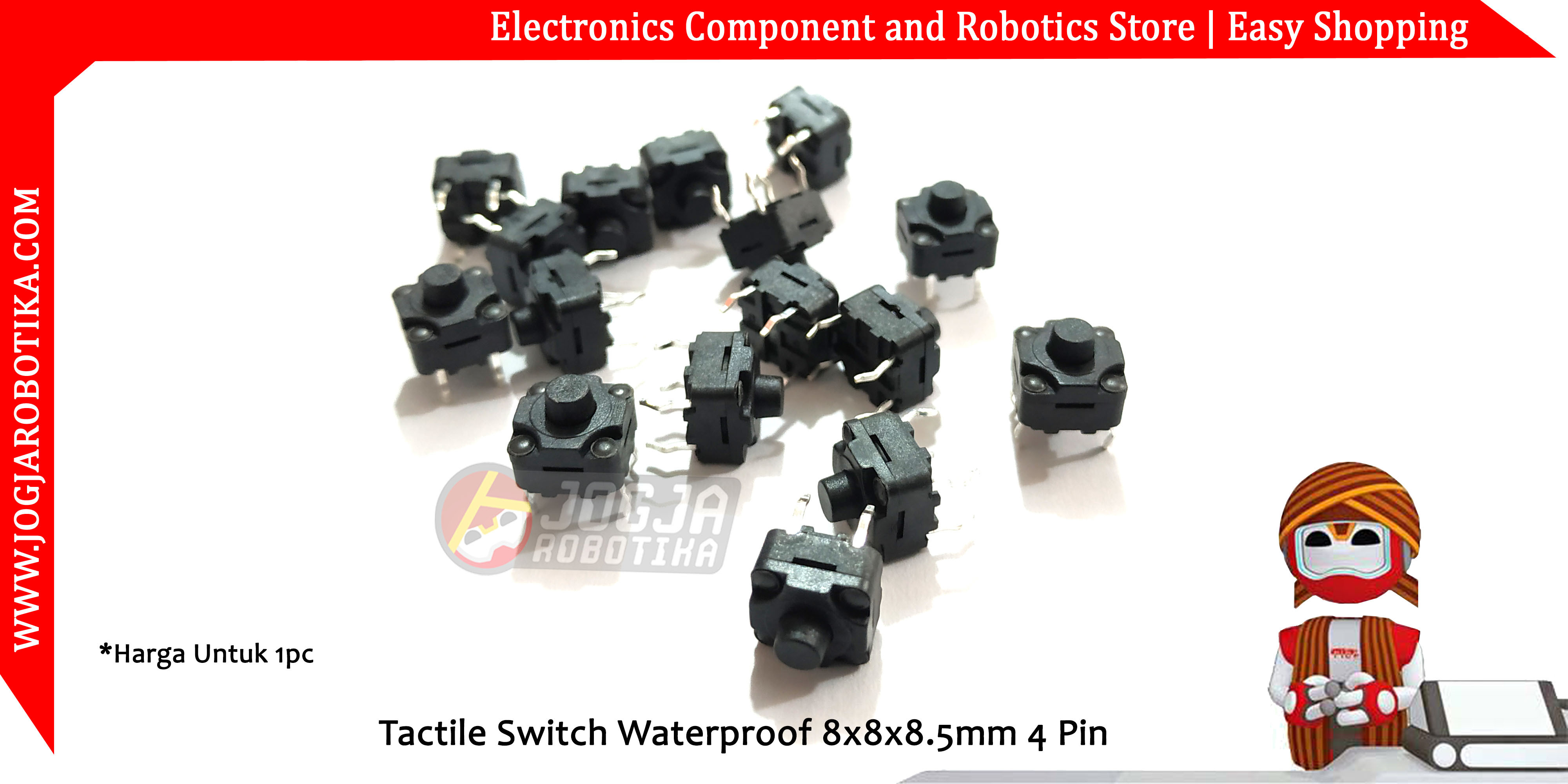 Tactile Switch Waterproof 8x8x8.5mm 4 Pin
