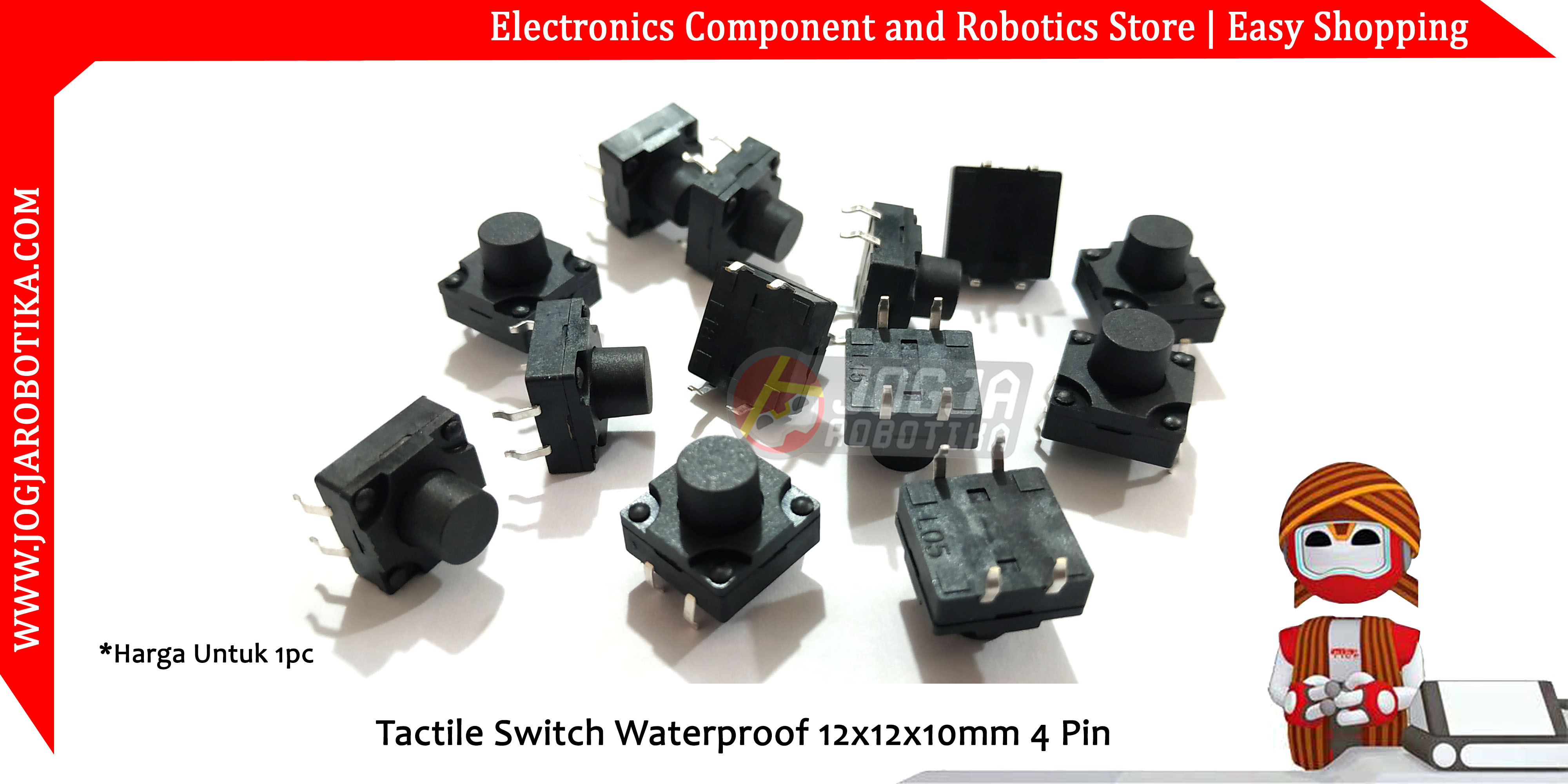Tactile Switch Waterproof 12x12x10mm 4 Pin