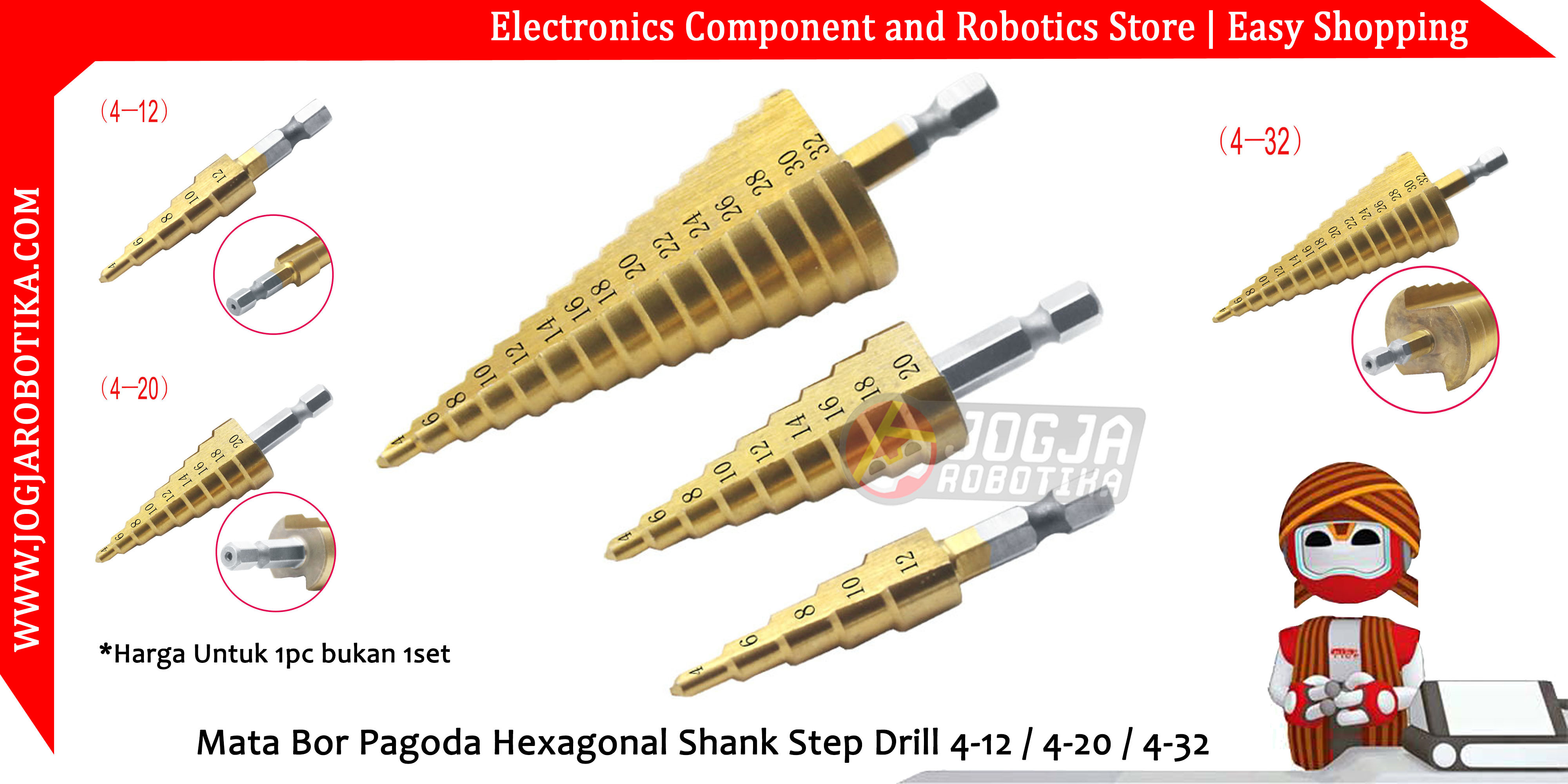 Mata Bor Pagoda Hexagonal Shank Multi Step Drill 4-12
