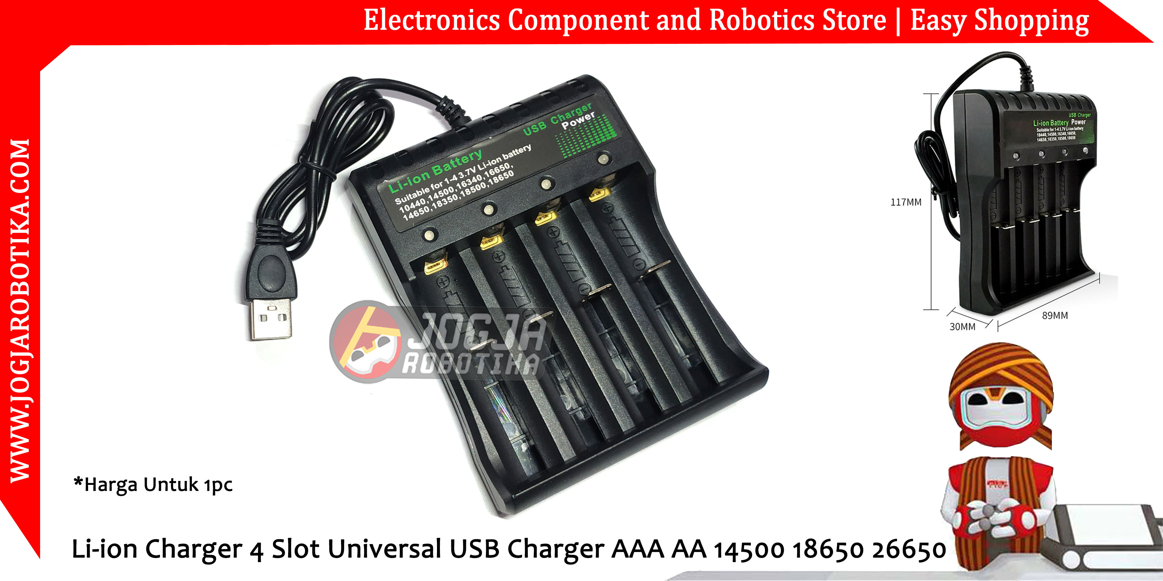 Li-ion Charger 4 Slot Universal USB Charger AAA AA 14500 18650 26650