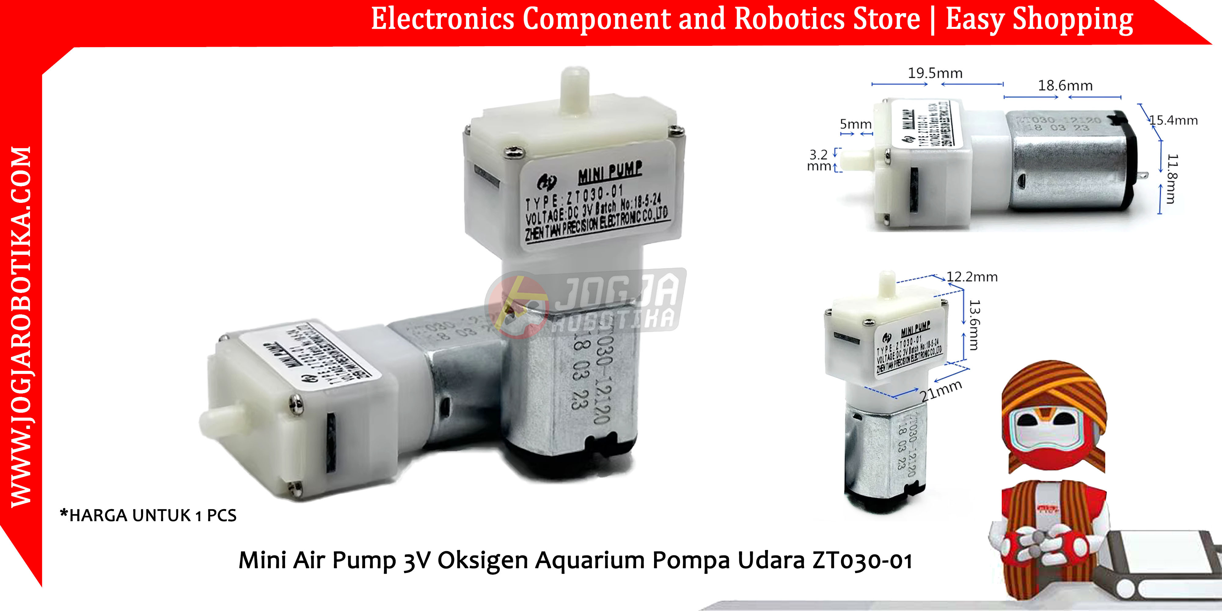 Mini Air Pump 3V Aerator Oksigen Aquarium Pompa Udara ZT030-01