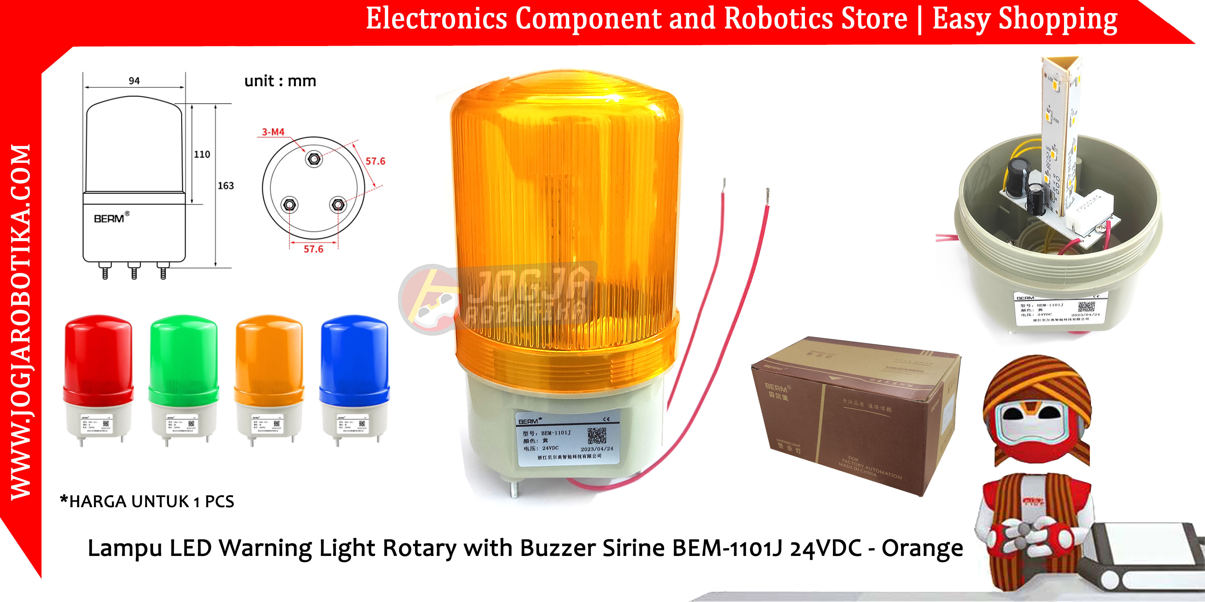 Lampu LED Warning Light Rotary with Buzzer Sirine BEM-1101J 24VDC - Orange