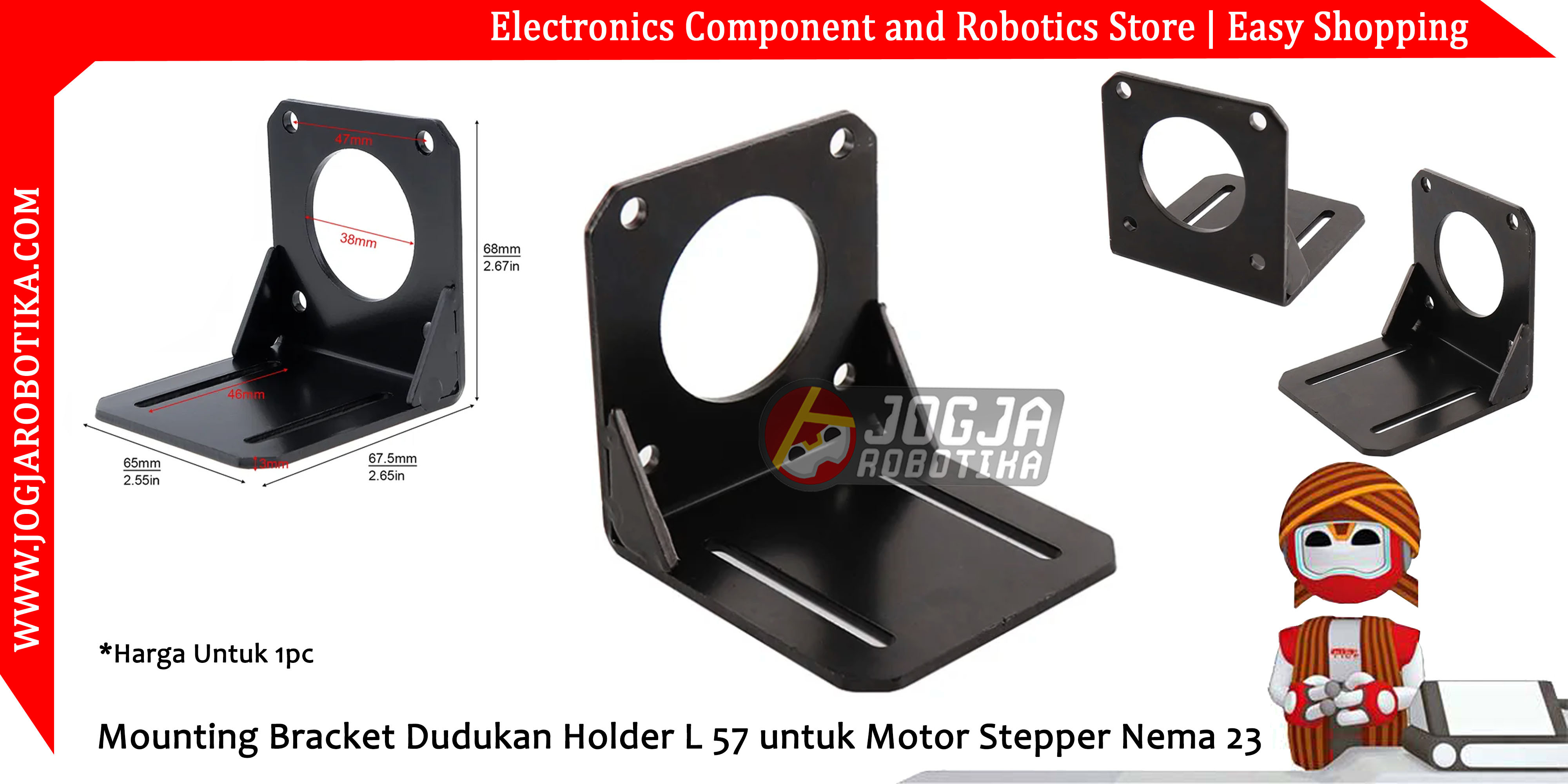 Mounting Bracket Dudukan Holder L 57 untuk Motor Stepper Nema 23