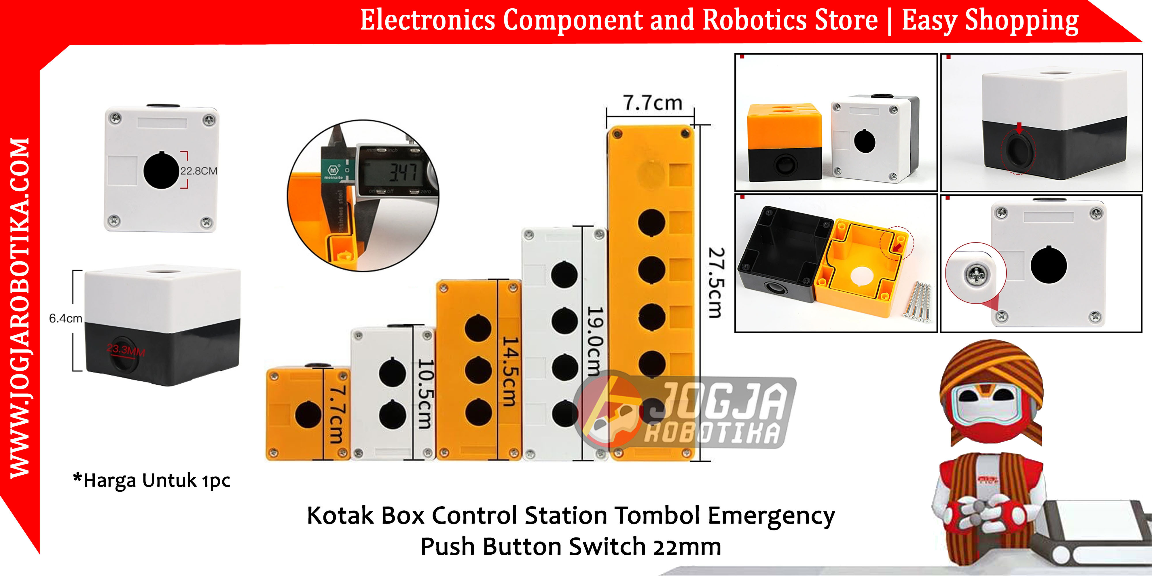 BX4-22 Kotak Box Control Station Tombol Emergency Push Button Switch 22mm - Kuning