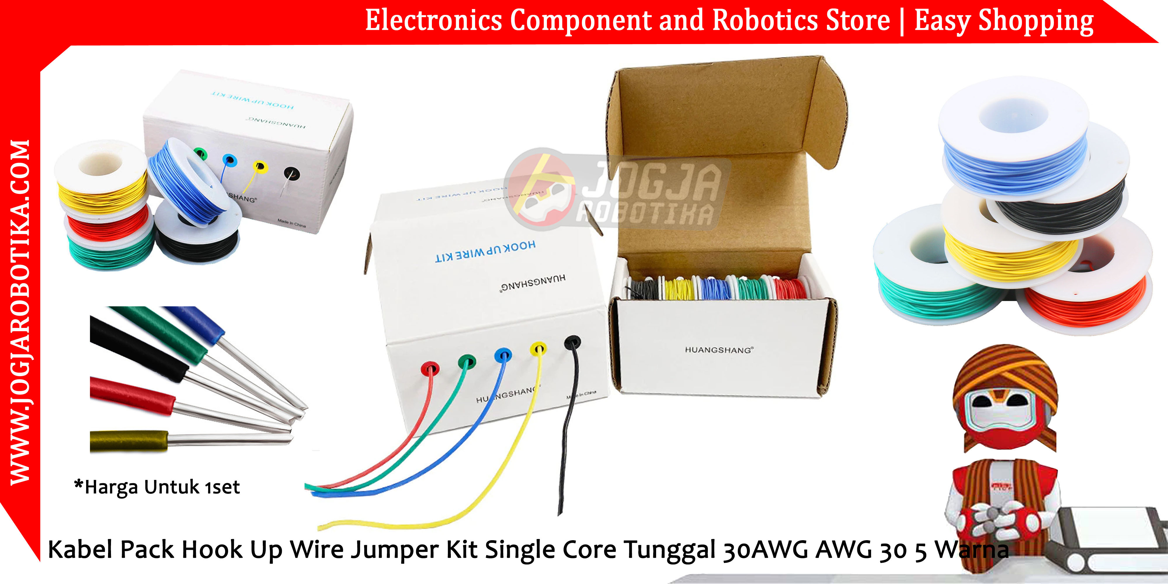 Kabel Pack Hook Up Wire Jumper Kit Single Core Tunggal 30AWG AWG 30 5 Warna