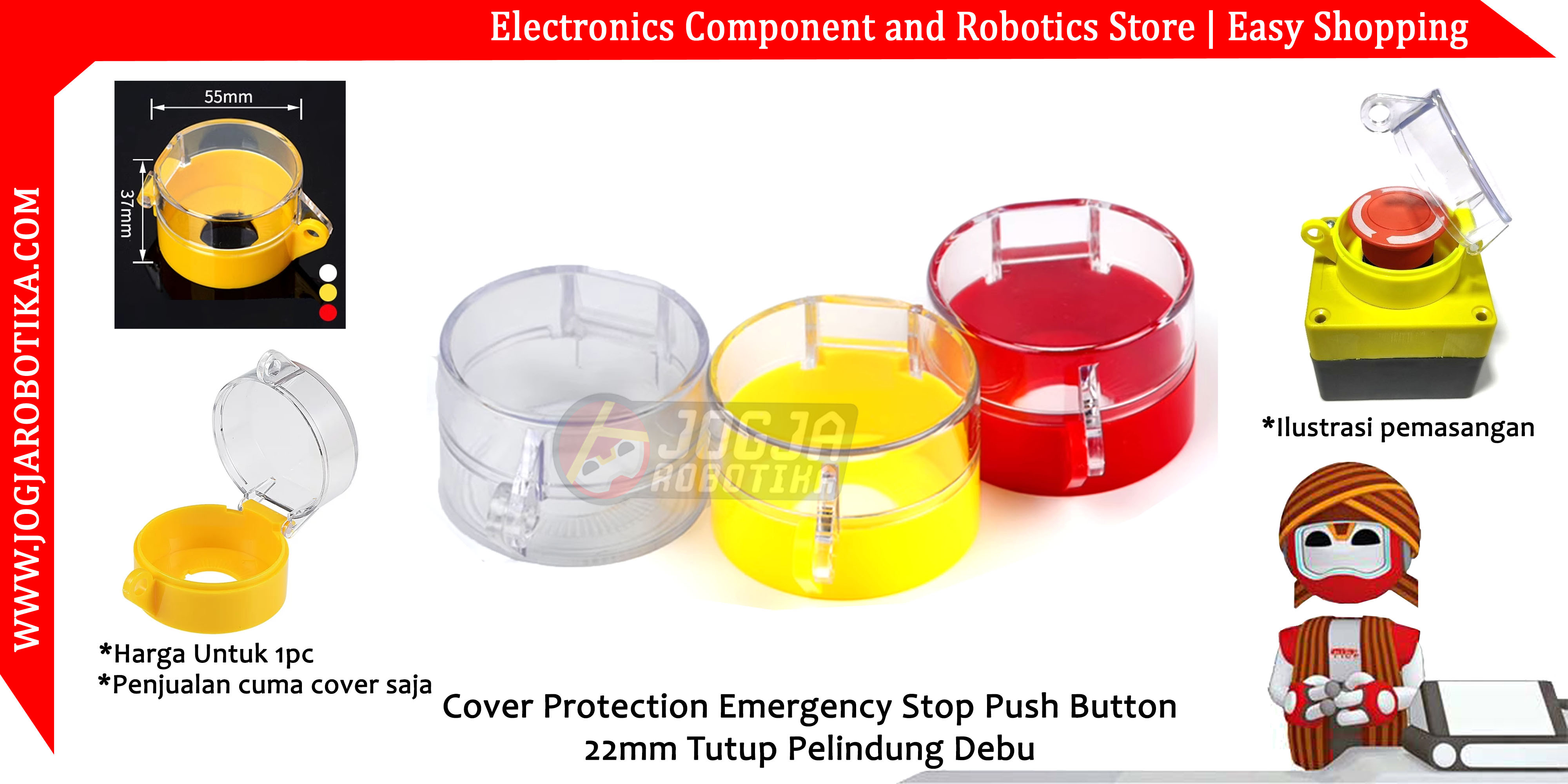 Cover Protection Emergency Stop Push Button 22mm Tutup Pelindung Debu - Kuning