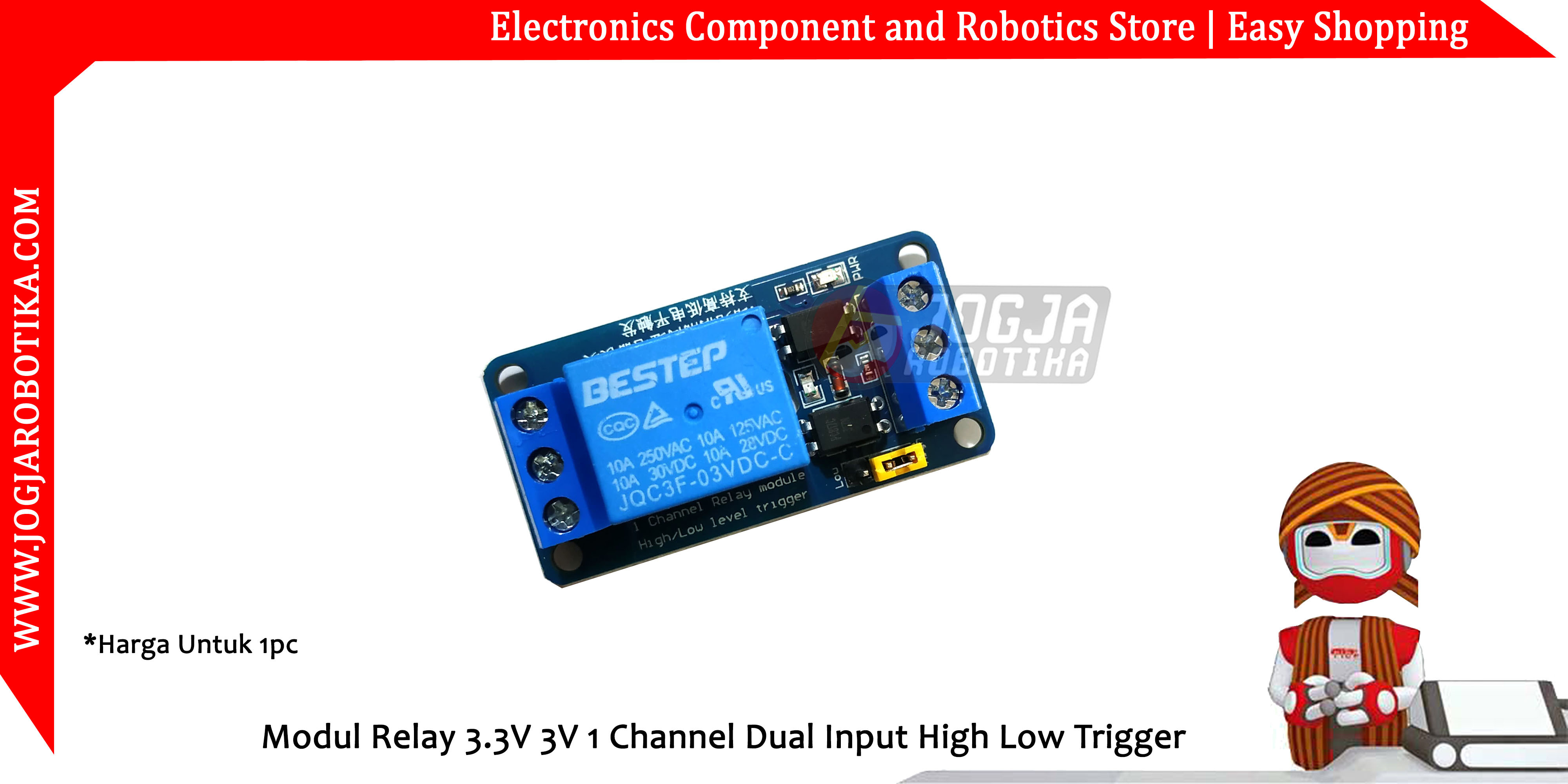 Modul Relay 3.3V 3V 1 Channel Dual Input High Low Trigger