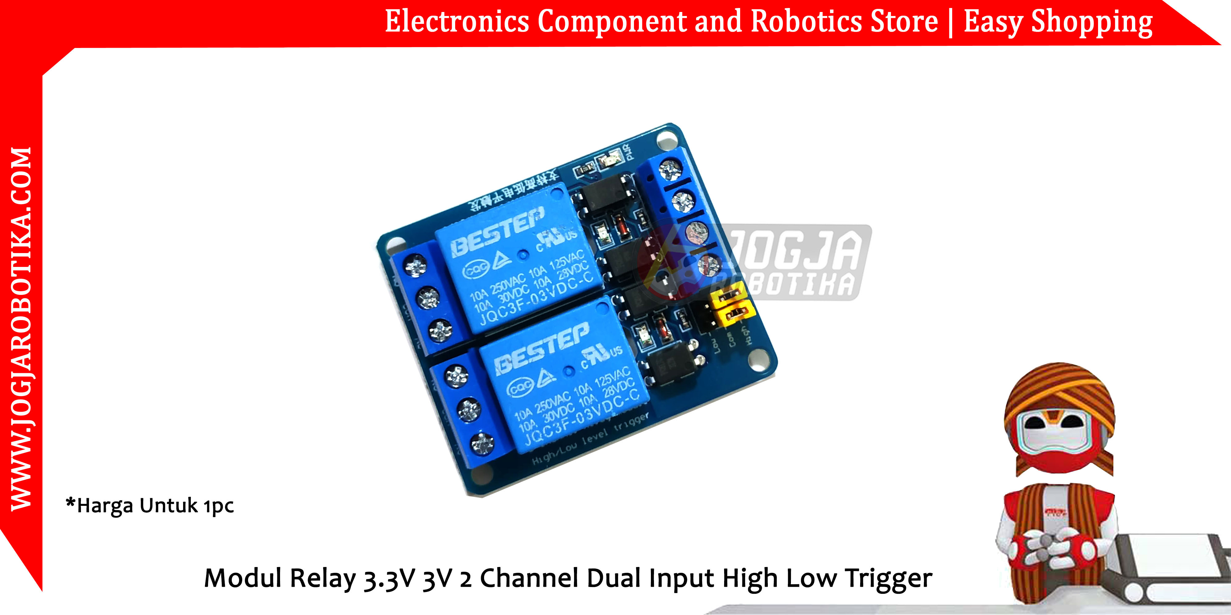 Modul Relay 3.3V 3V 2 Channel Dual Input High Low Trigger