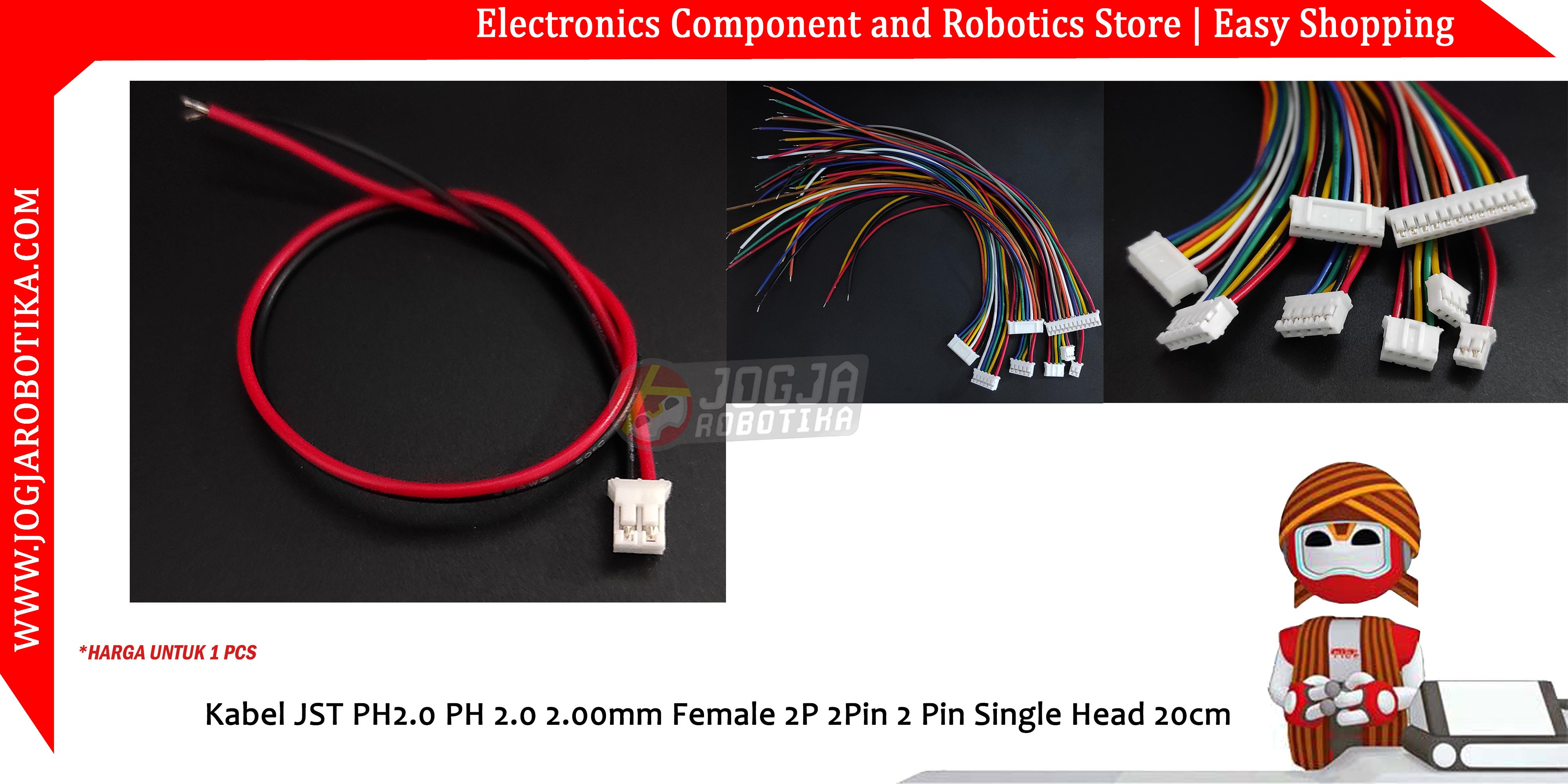 Kabel JST PH2.0 PH 2.0 2.00mm Female 2P 2Pin 2 Pin Single Head 20cm