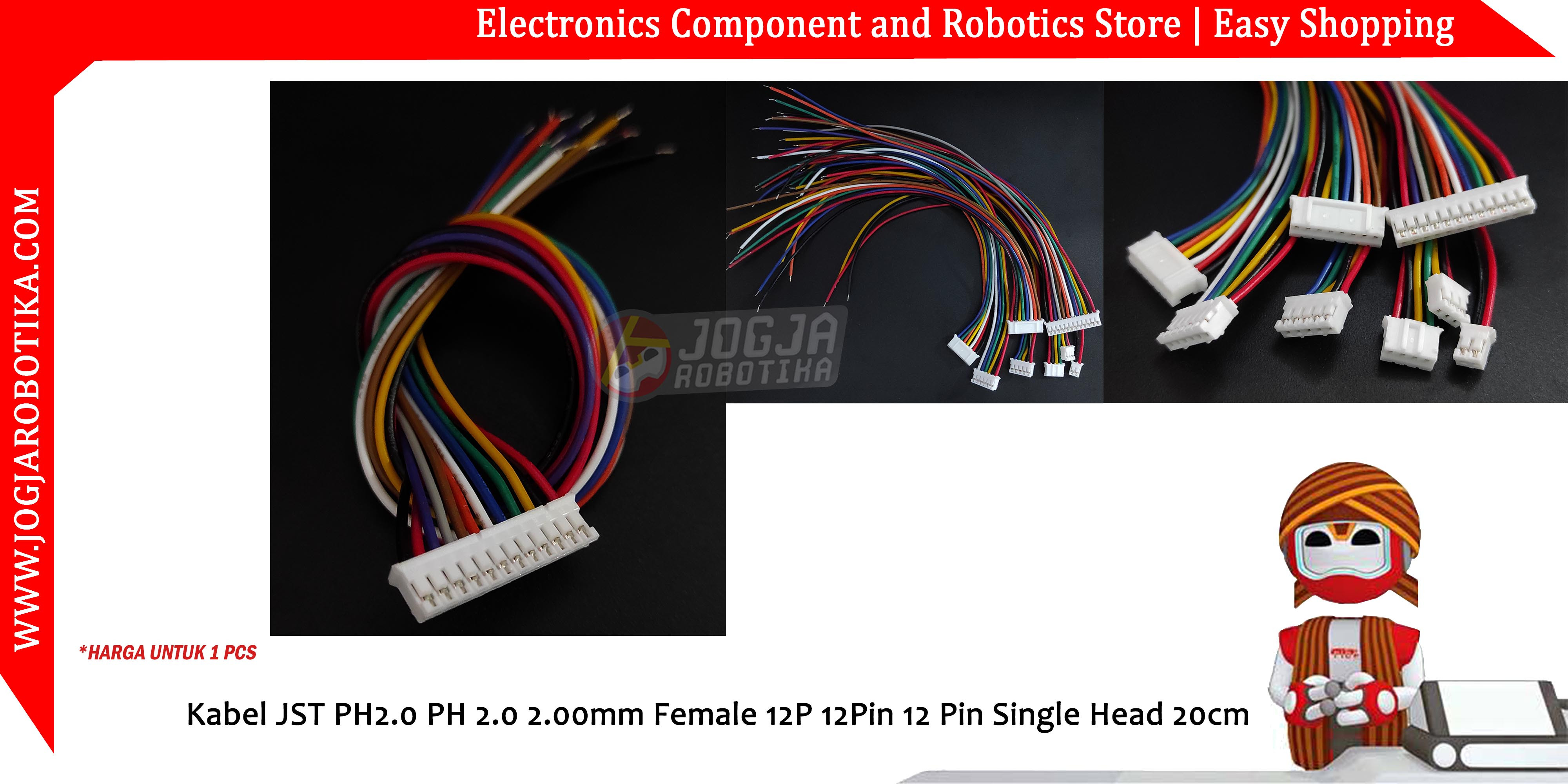 Kabel JST PH2.0 PH 2.0 2.00mm Female 12P 12Pin 12 Pin Single Head 20cm