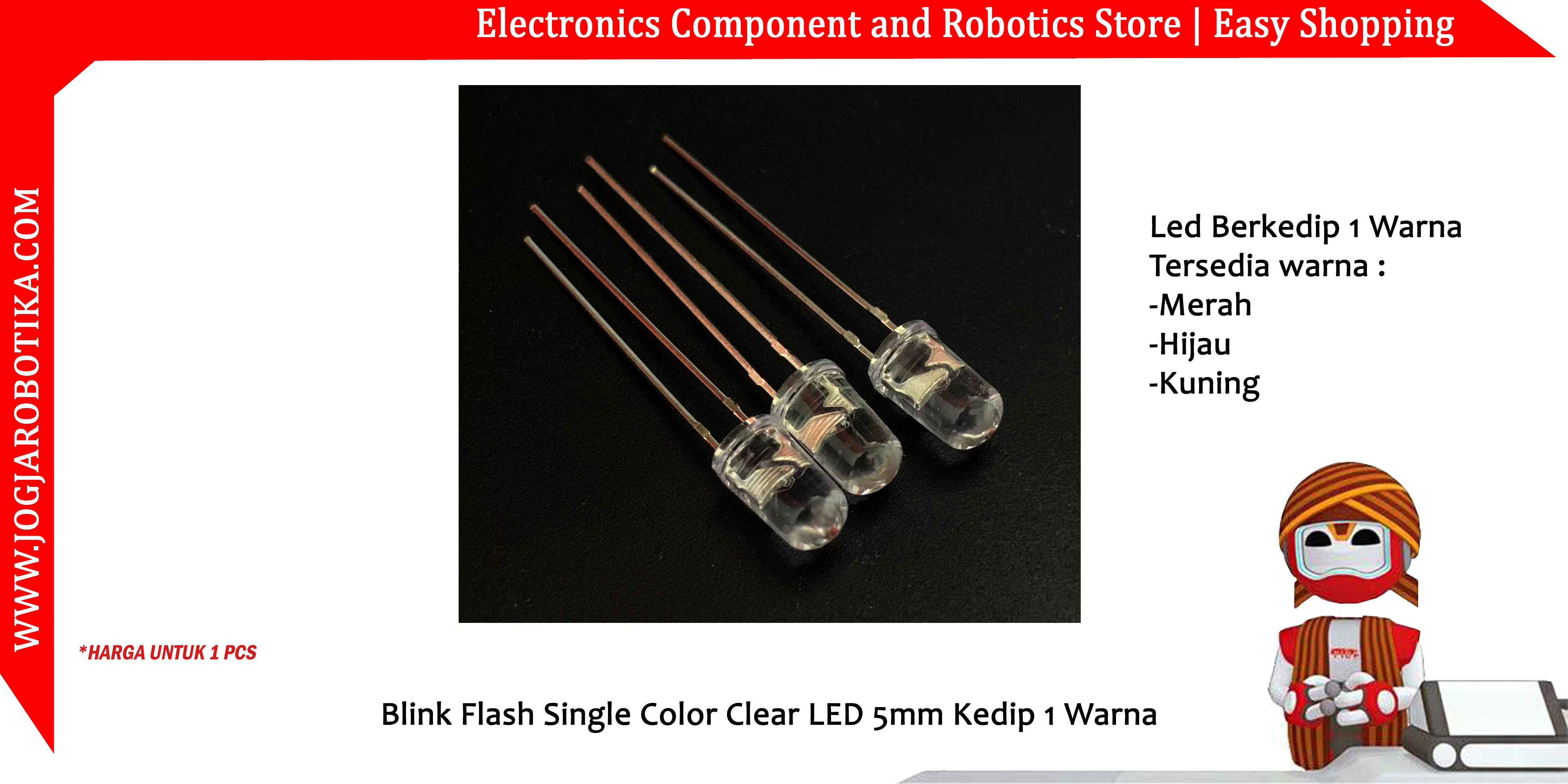 Blink Flash Single Color Clear LED 5mm Kedip 1 Warna - Merah