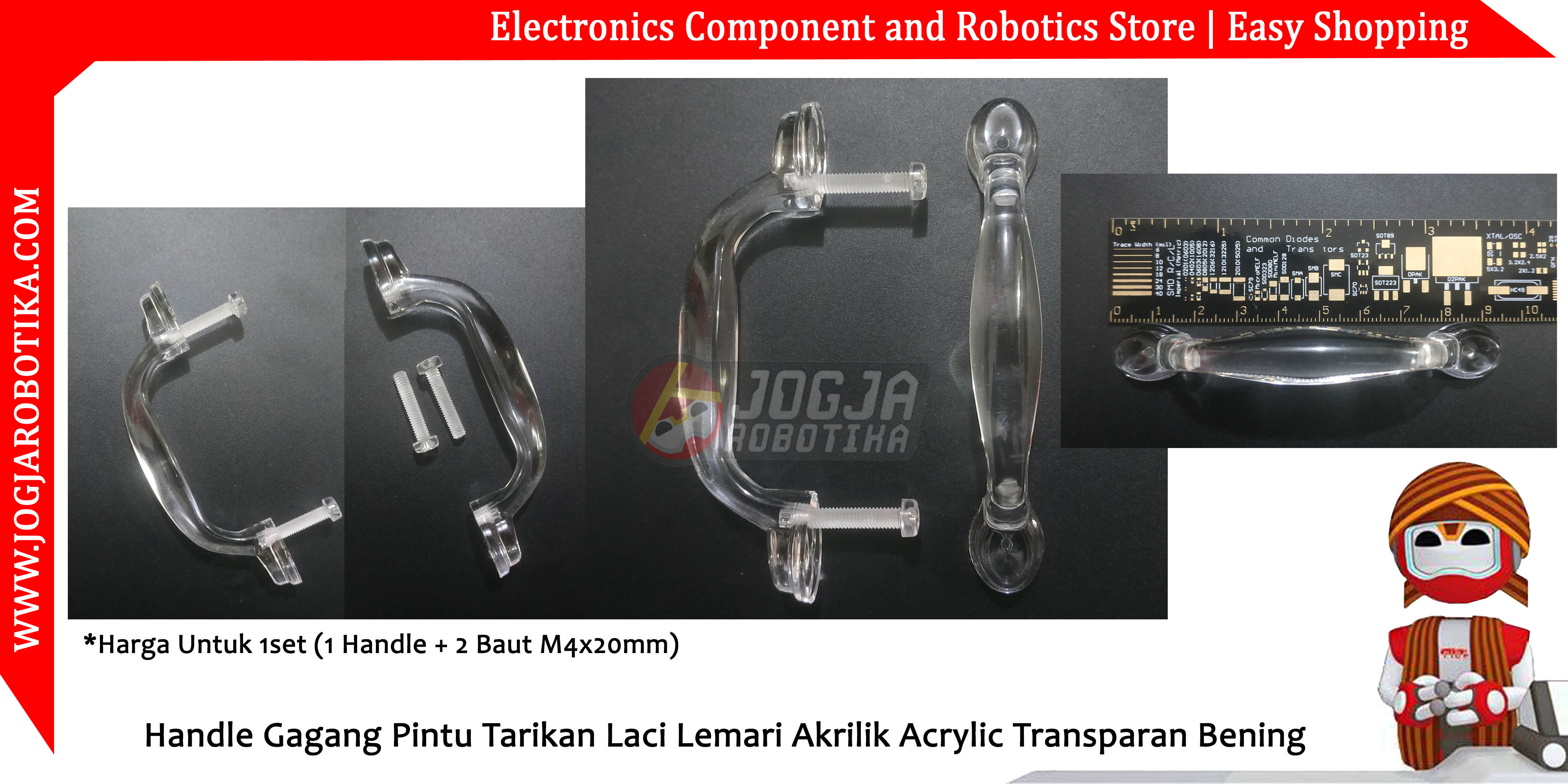 Handle Gagang Pintu Tarikan Laci Lemari Akrilik Acrylic Transparan Bening