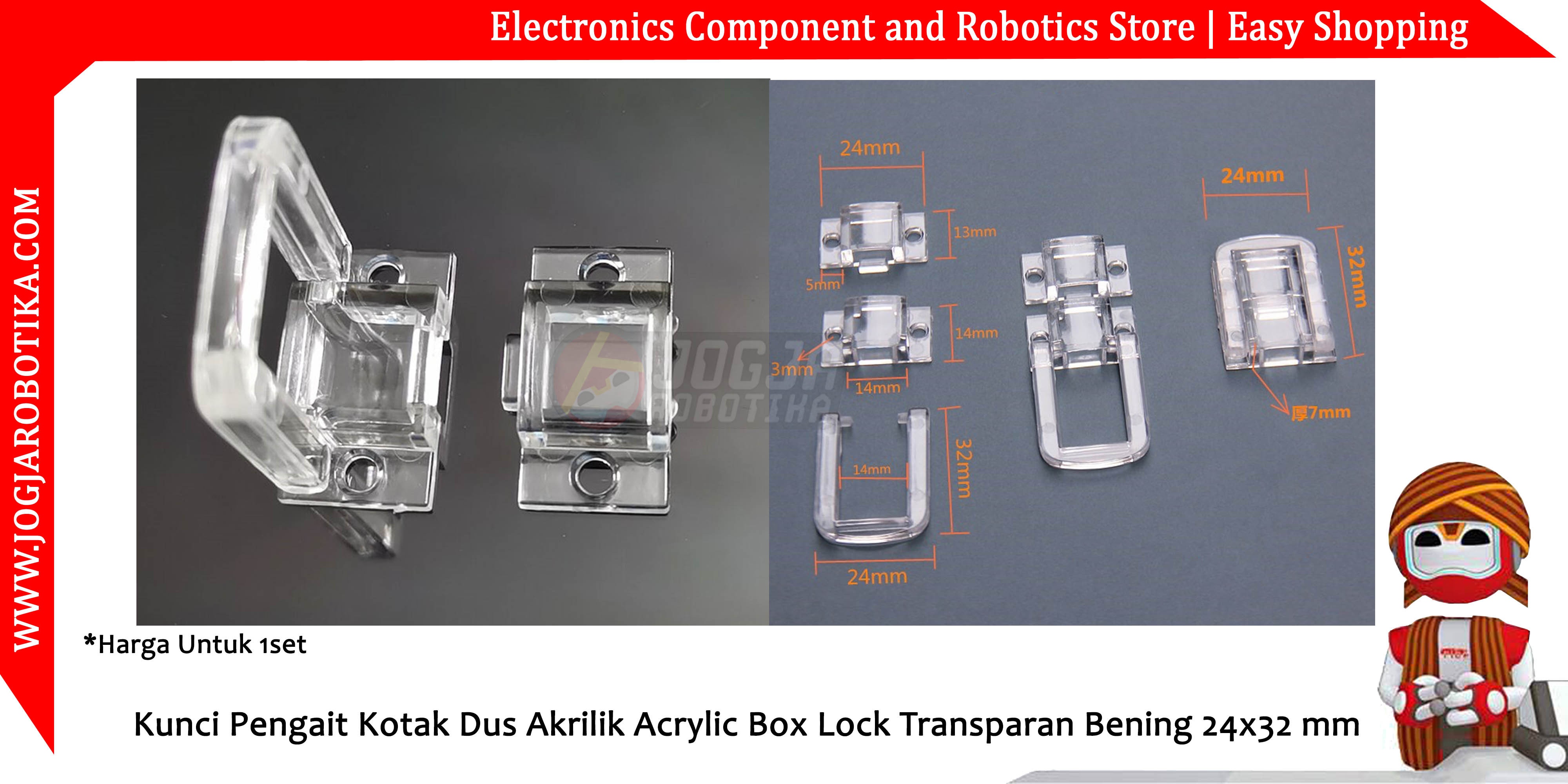 Kunci Pengait Kotak Dus Akrilik Acrylic Box Lock Transparan Bening 24x32 mm