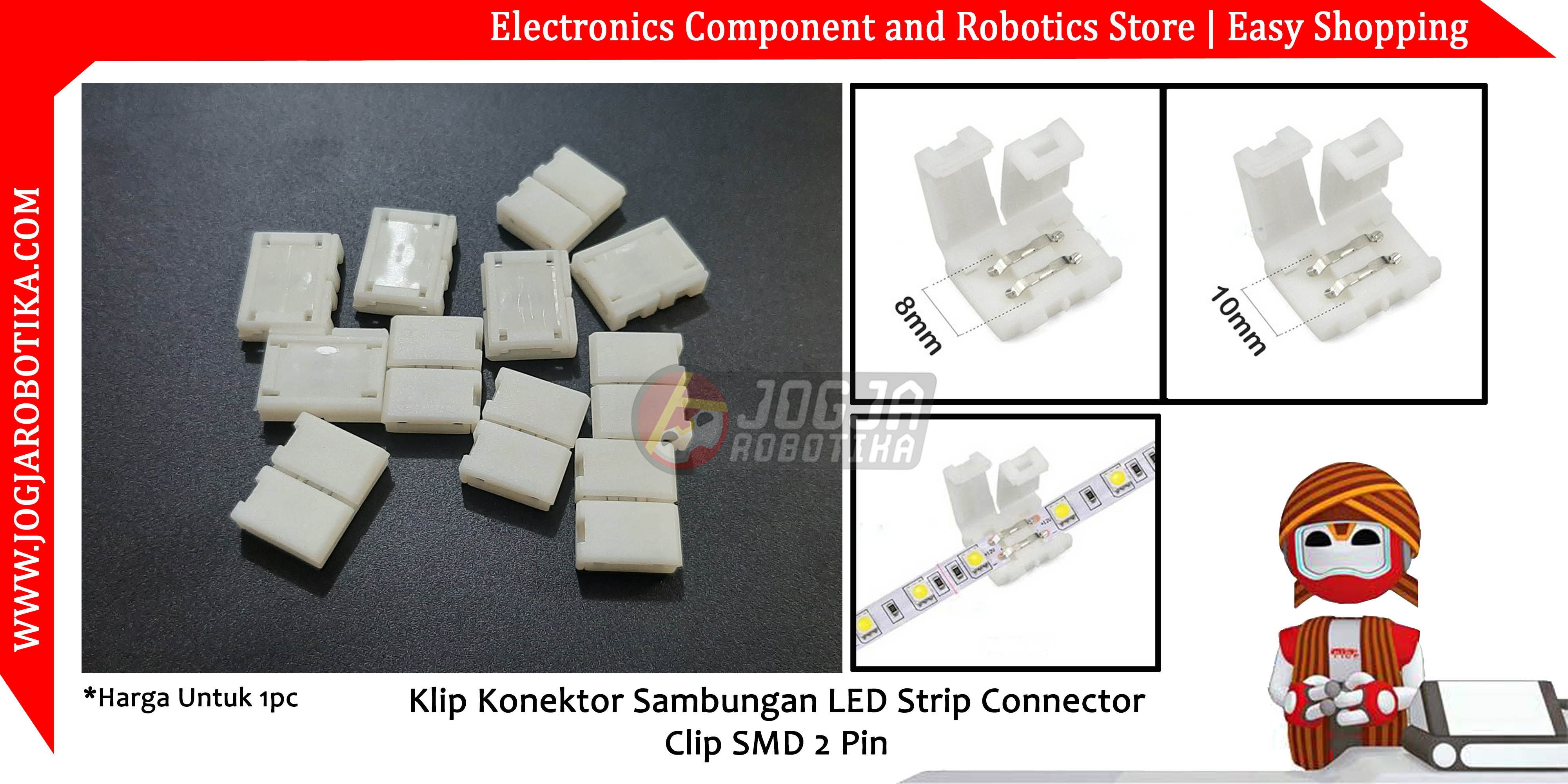 Klip Konektor Sambungan LED Strip Connector Clip SMD 5050 2 Pin 10mm