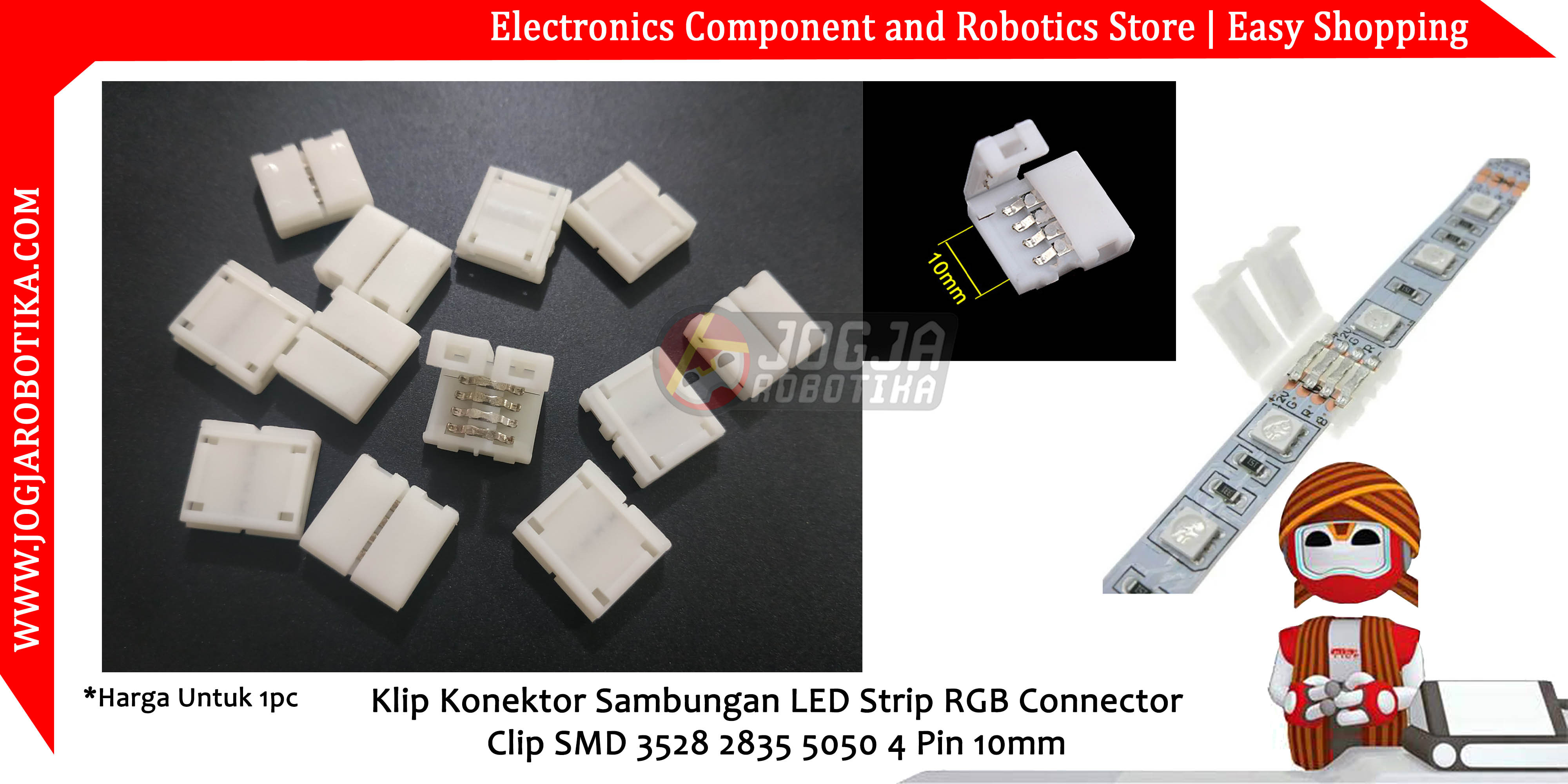 Klip Konektor Sambungan LED Strip RGB Connector Clip SMD 3528 2835 5050 4 Pin 10mm