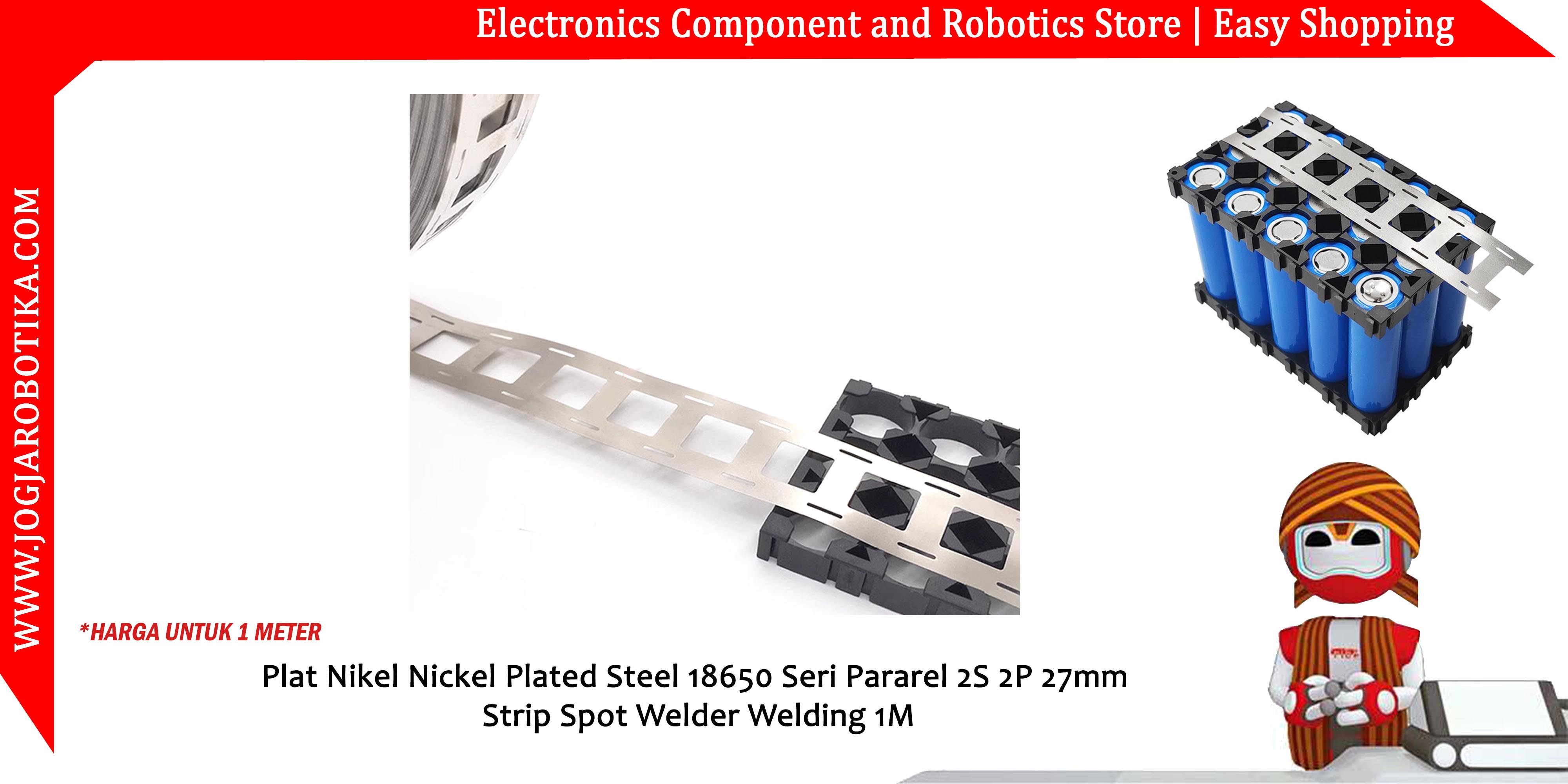 Plat Nikel Nickel Plated Steel 18650 Seri Pararel 2S 2P 27mm Strip Spot Welder Welding 1M