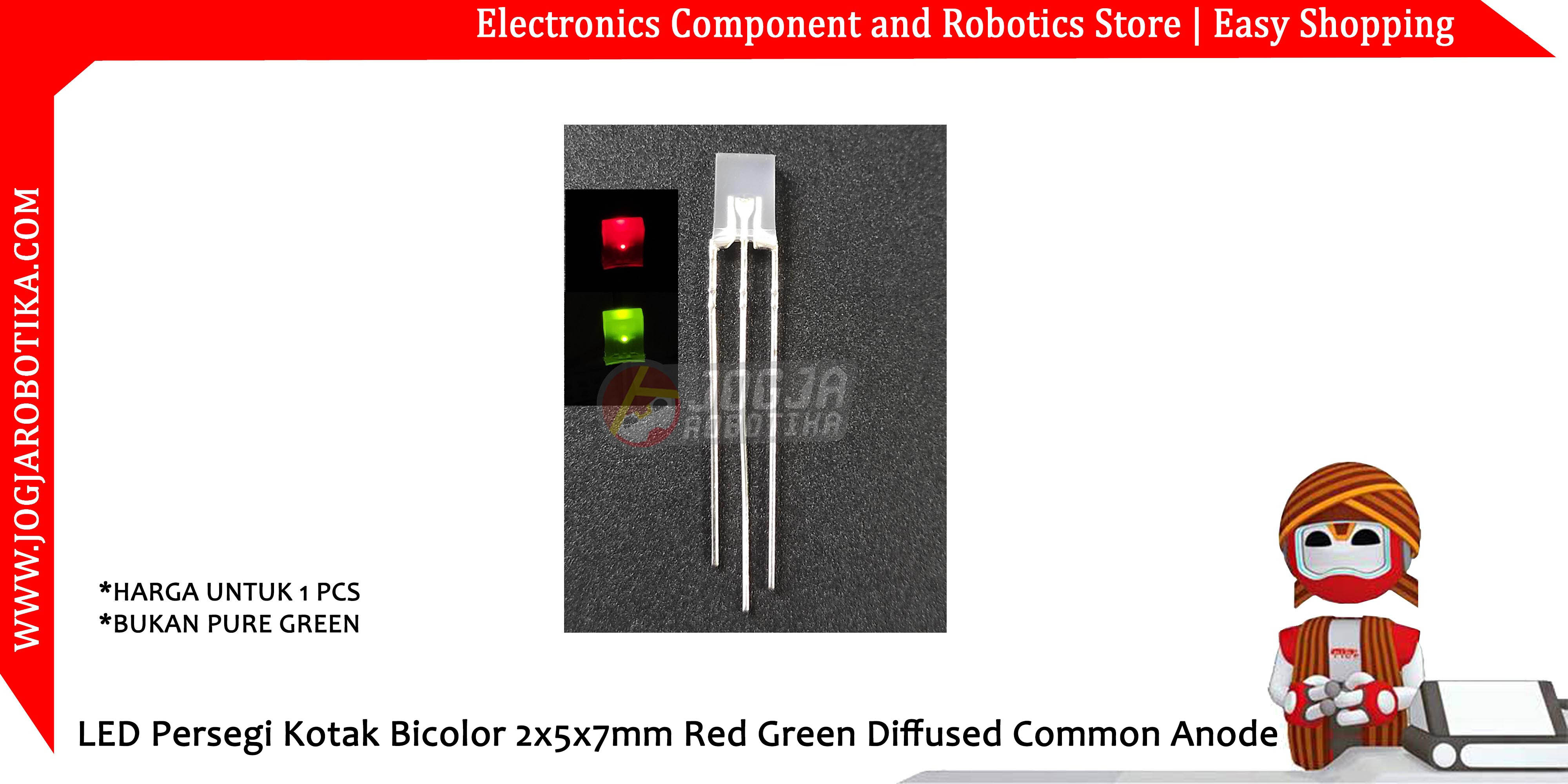 LED Persegi Kotak Bicolor 2x5x7mm Red Green Diffused Common Anode