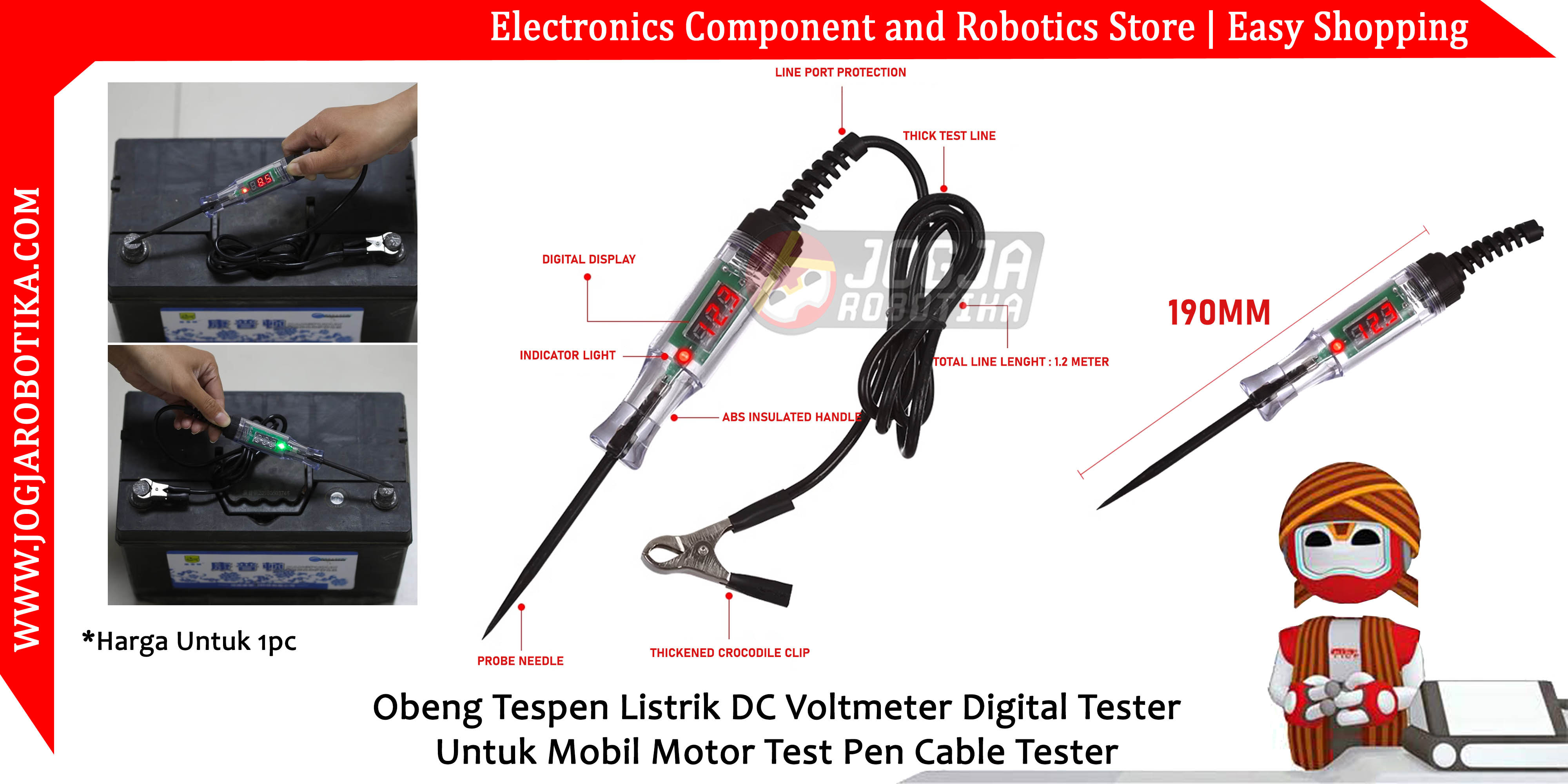 Obeng Tespen Listrik DC Voltmeter Digital Tester Untuk Mobil Motor Test Pen Cable Tester