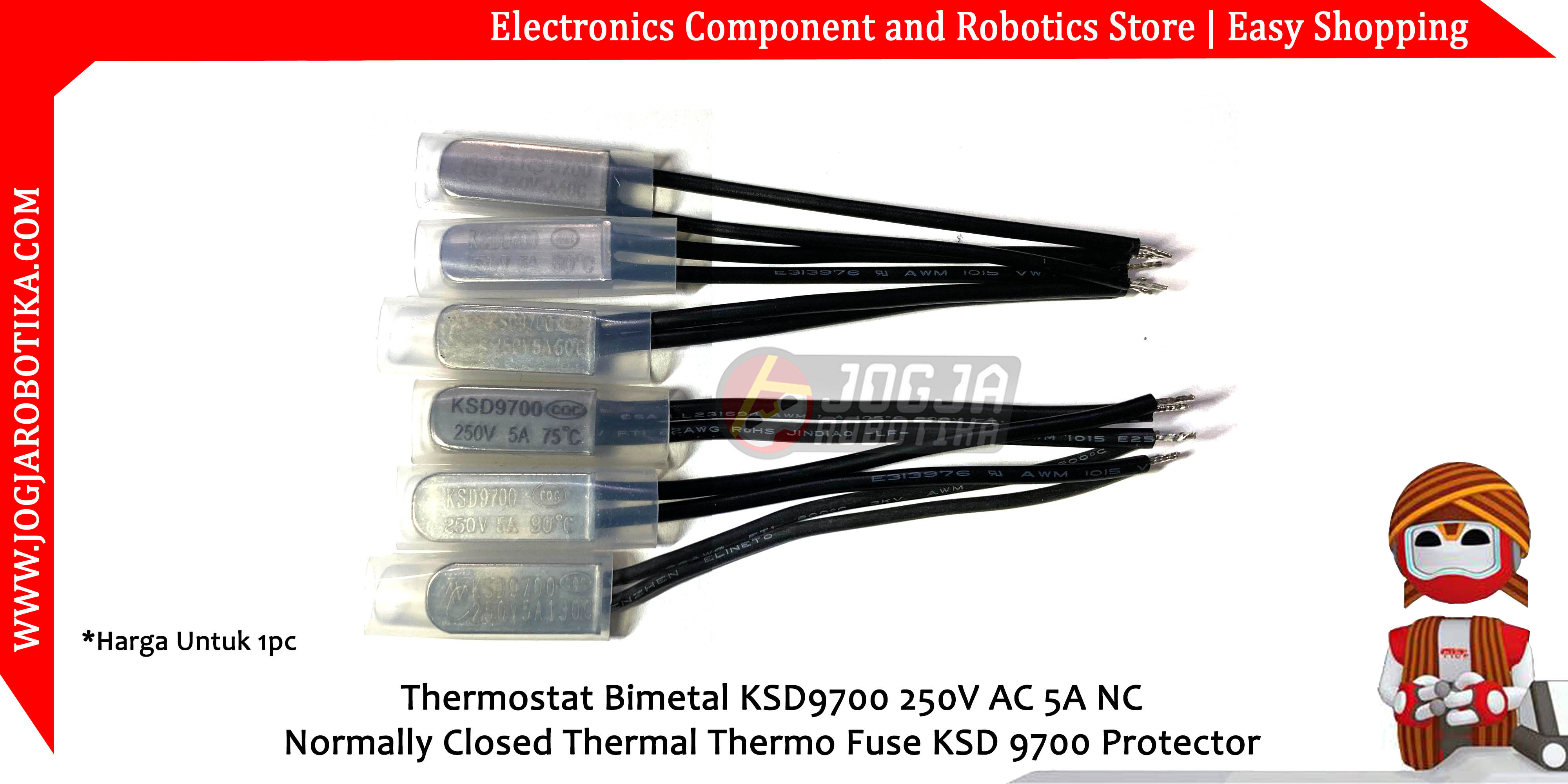 Thermostat Bimetal KSD9700 250V AC 5A NC Normally Closed Thermal Thermo Fuse KSD 9700 Protector - 75°C