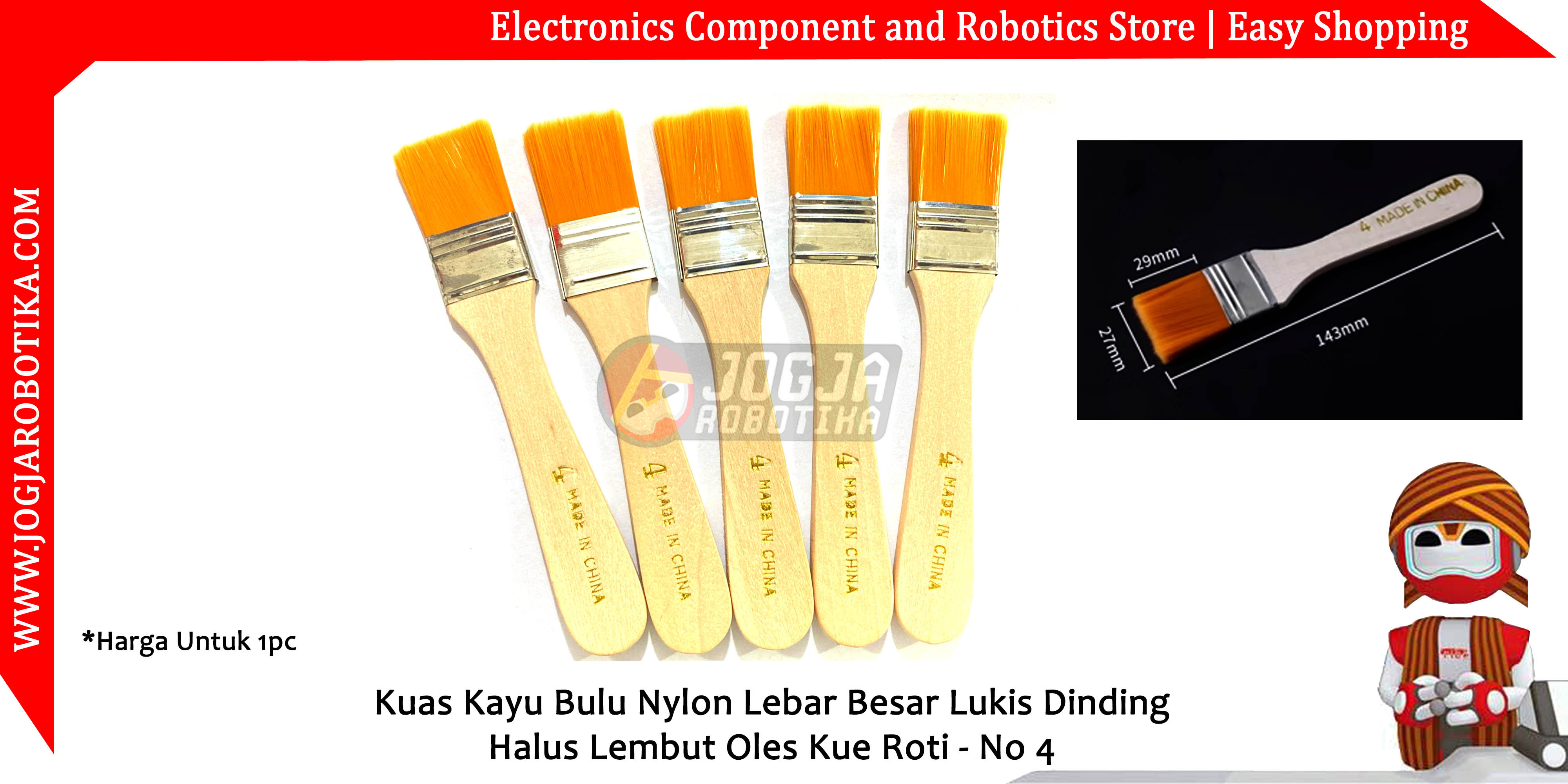Kuas Kayu Bulu Nylon Lebar Besar Lukis Dinding Halus Lembut Oles Kue Roti - No 4