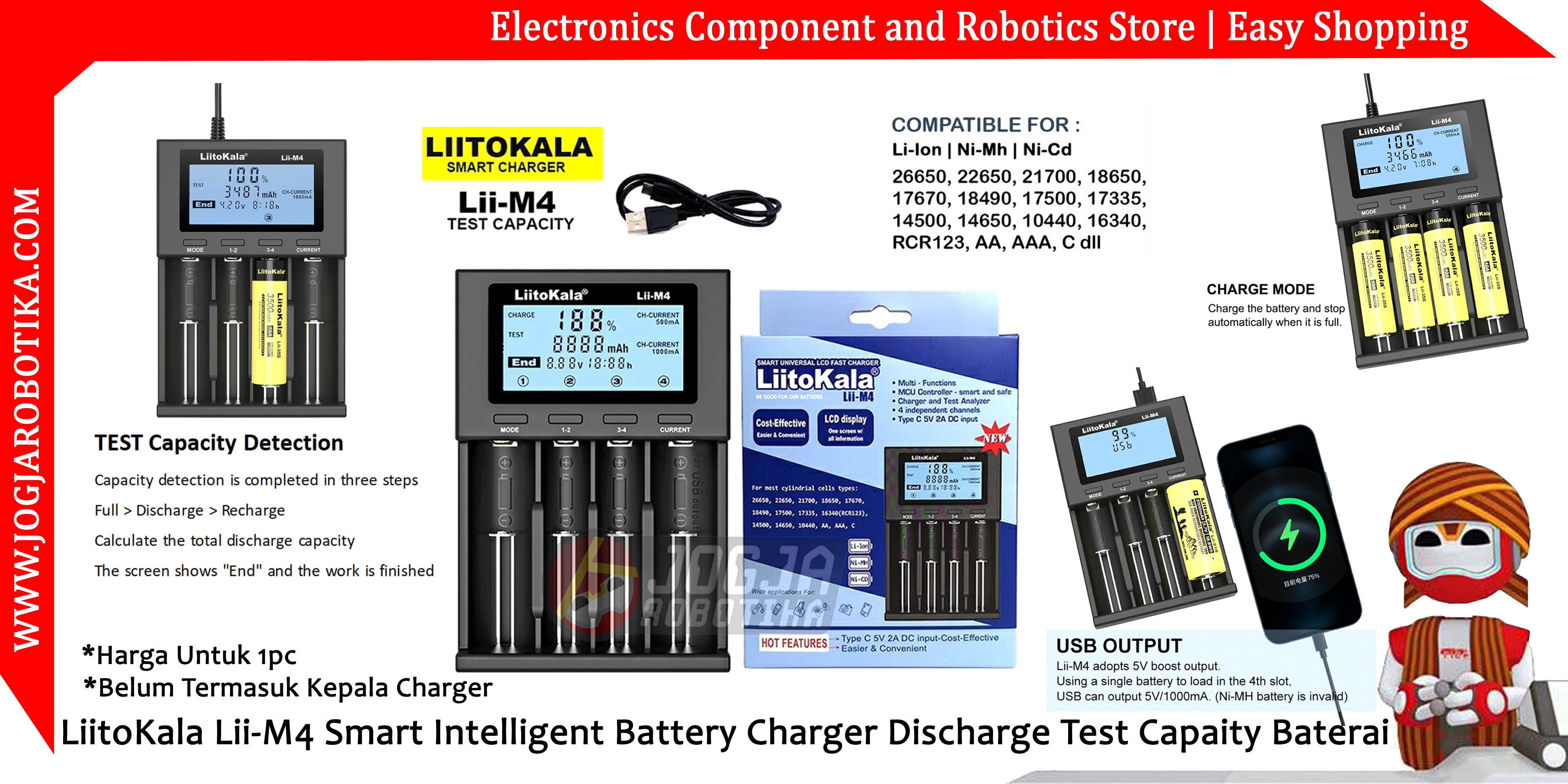 LiitoKala Lii-M4 Smart Intelligent Battery Charger Discharge Test Capaity Baterai